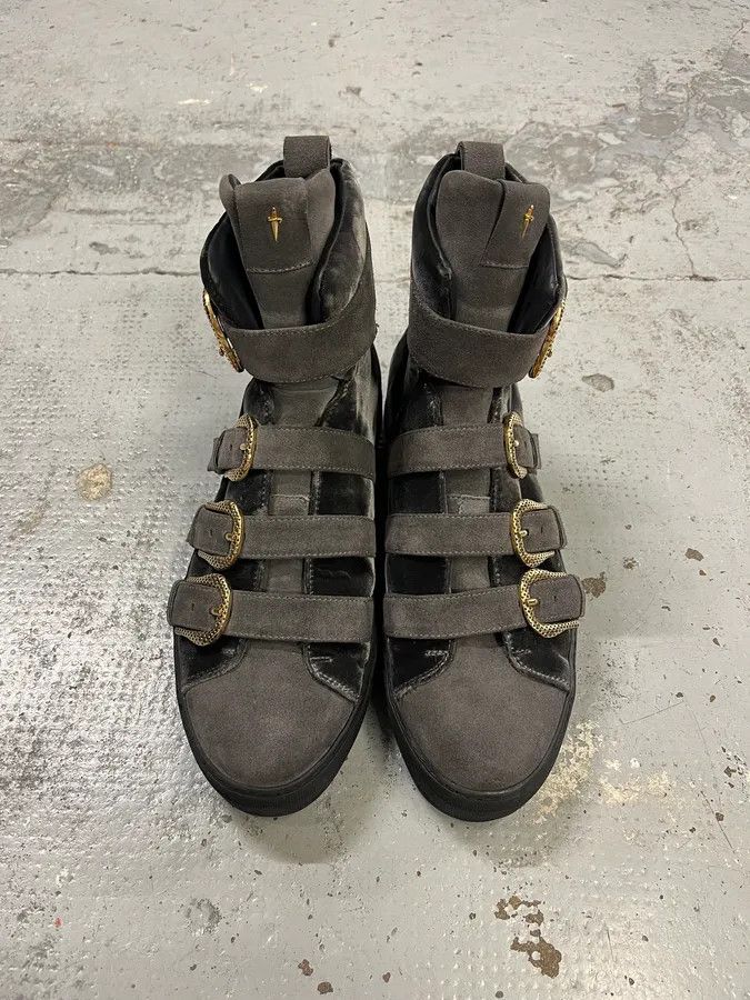 Vintage Cesare Paciotti Grey Velvet Buckle Strap Boots Size US 8 / EU 41 - 5 Thumbnail