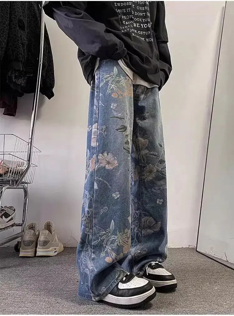 Japanese Brand Retro casual straight leg jacquard jeans Size US 32 / EU 48 - 1 Thumbnail
