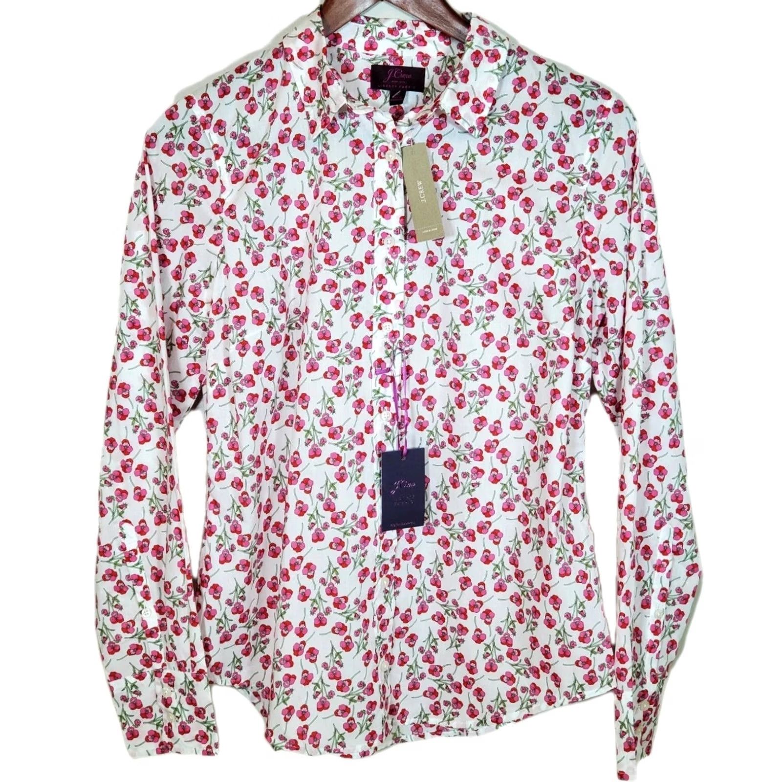 J.Crew J.Crew Liberty Fabric Cotton Floral Red White Collared Button-Up Women's Size 6 New NWT Mens? Size M / US 6-8 / IT 42-44 - 2 Thumbnail