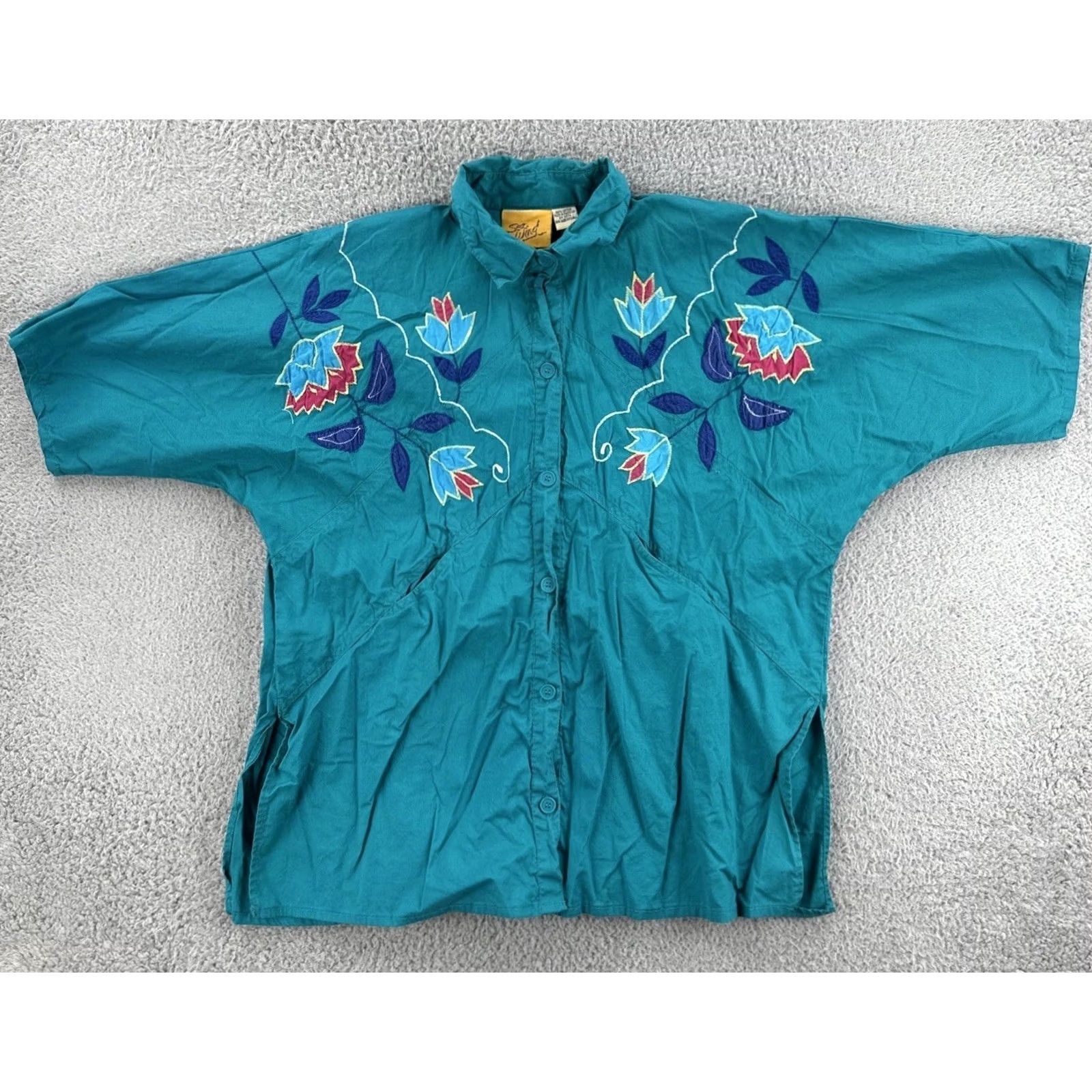 Vintage VINTAGE Sea Wing Shirt Womens One Size Fits All Green Embroidered Pocketed Button Up Shirt L Green Womens Size L / US 10 / IT 46 - 2 Thumbnail