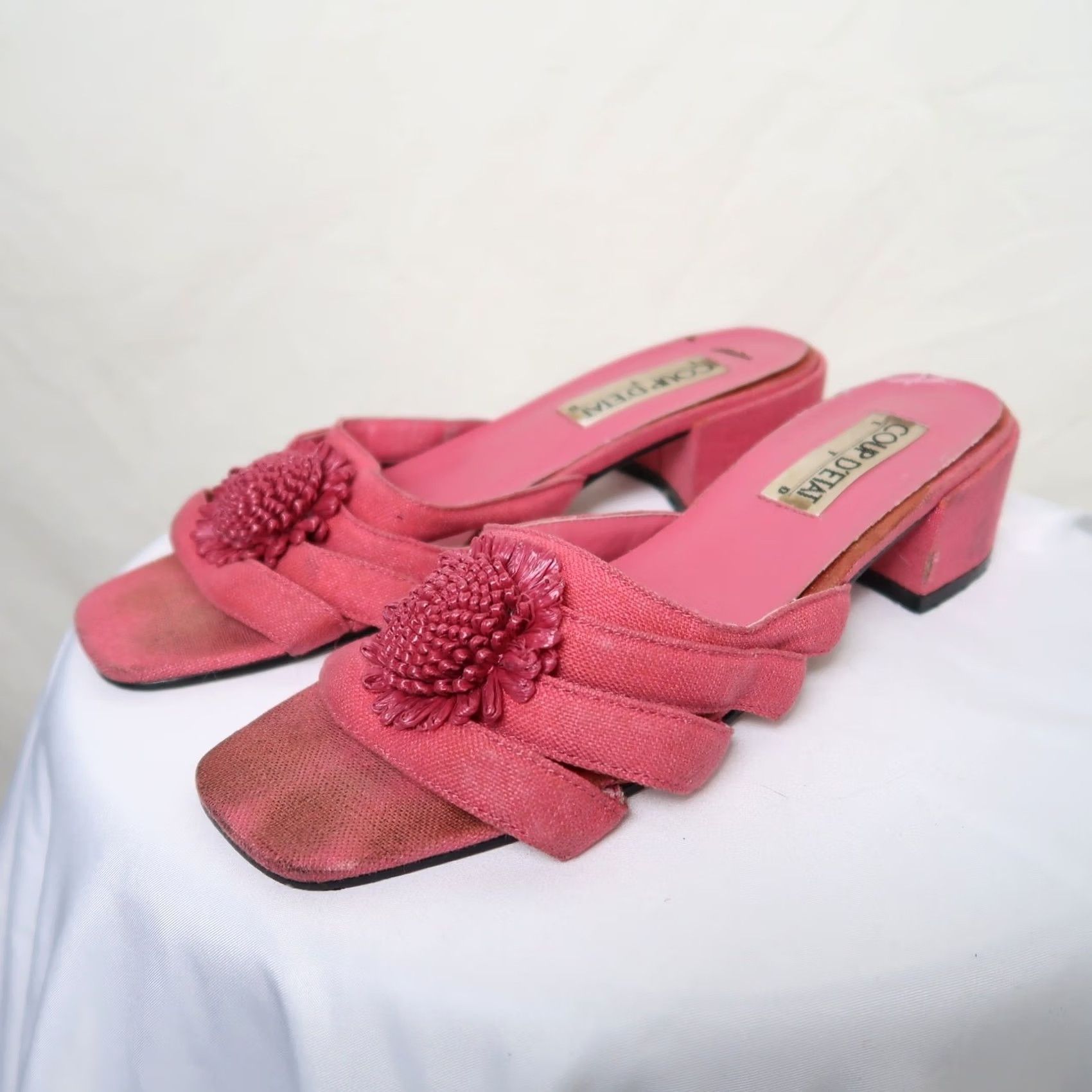 Pinko VINTAGE 90s Pink Strappy Flower Brooch Heeled Mule Sandals 9 Womens Size US 9 / IT 39 - 3 Thumbnail