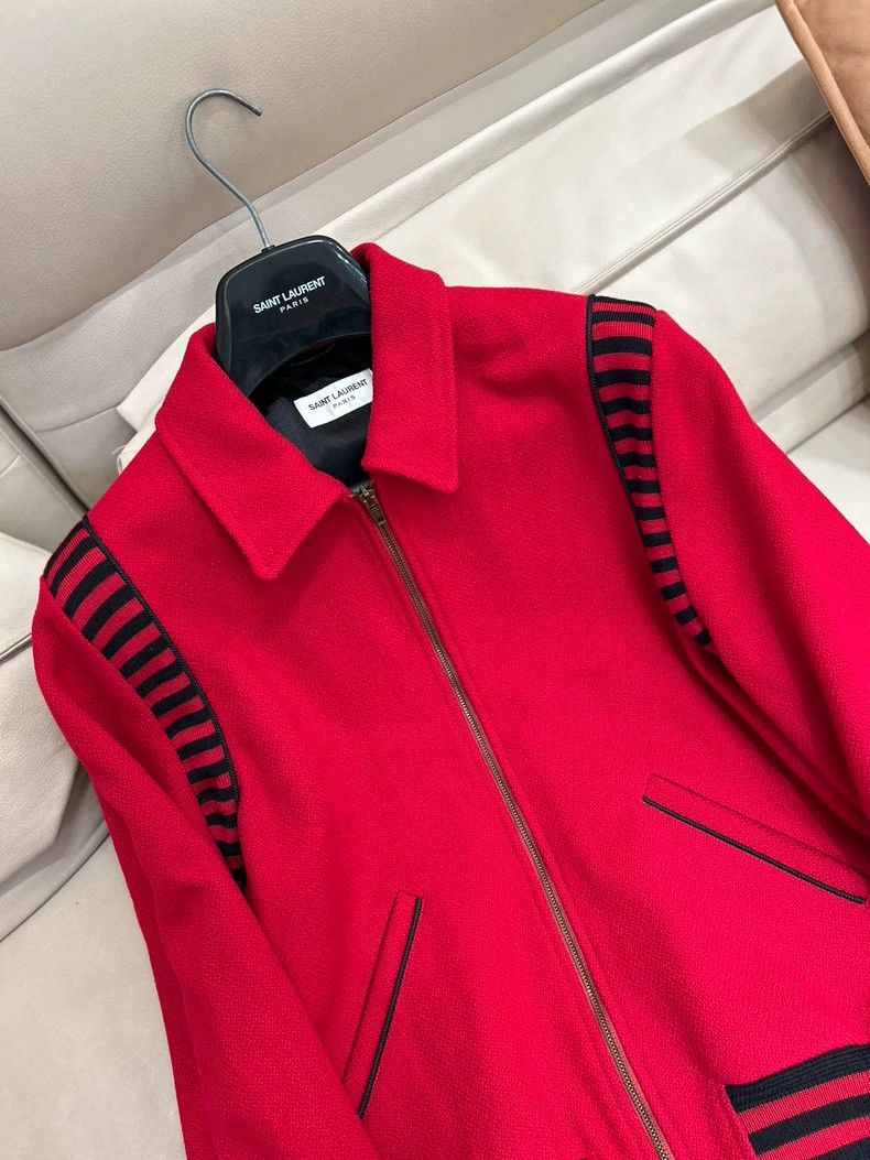 Saint Laurent Paris Saint Laurent Paris 16 FW Red Knit Stripe Teddy jacket Size US M / EU 48-50 / 2 - 3 Thumbnail