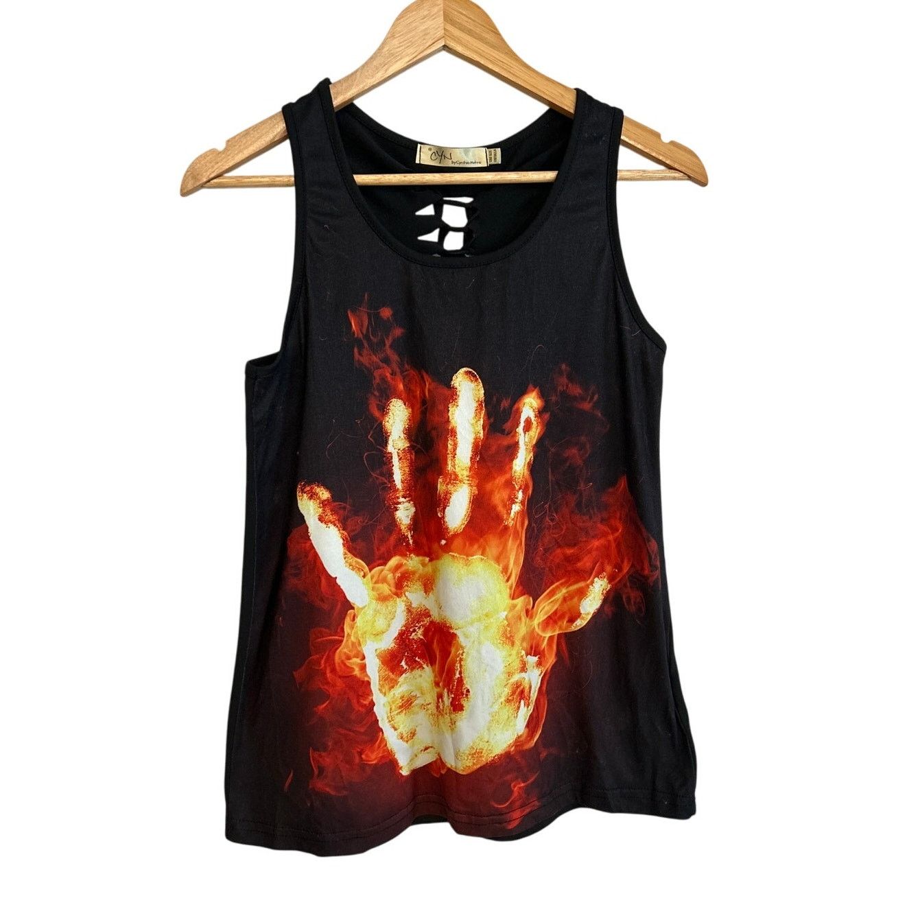 Other Women's Fire Blaze Handprint Racer Back Tank Top Black Size ONE SIZE - 3 Thumbnail