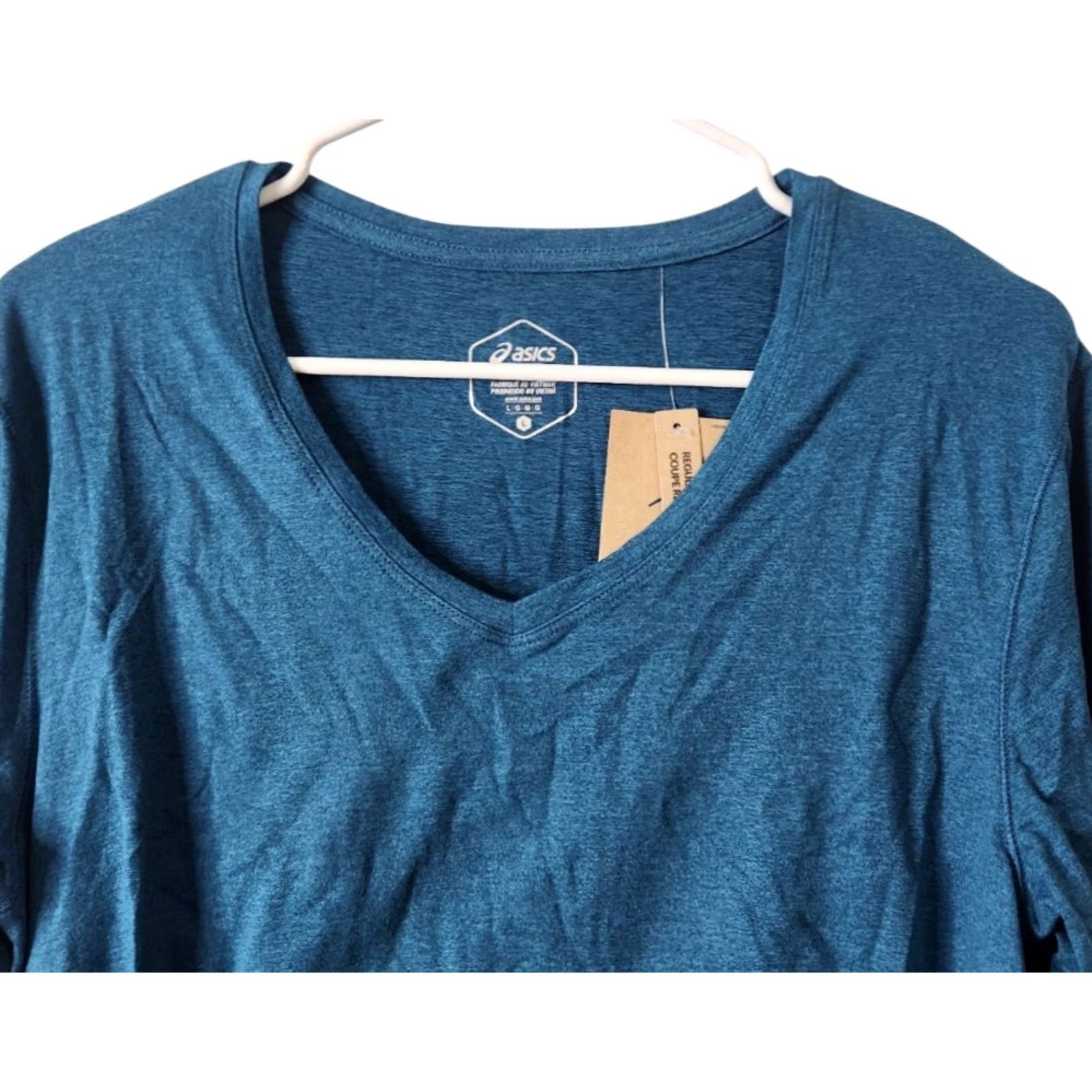 Asics ASICS Womens L Shirt Long Sleeve Pullover V-Neck Thumbholes Blue Tee Size L / US 10 / IT 46 - 3 Thumbnail