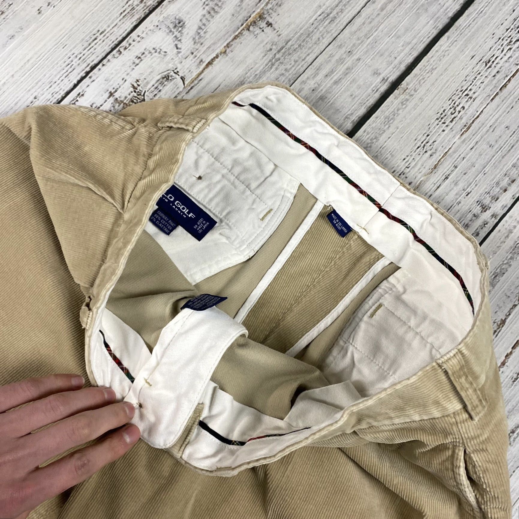 Vintage VINTAGE Polo Golf Mens Pants Chino Corduroy Beige 36x32 Regular Straight 9" Inseam - Belt Loops Logo Classic Polo Golf Beige Linen? Size US M / EU 48-50 / 2 - 5 Thumbnail