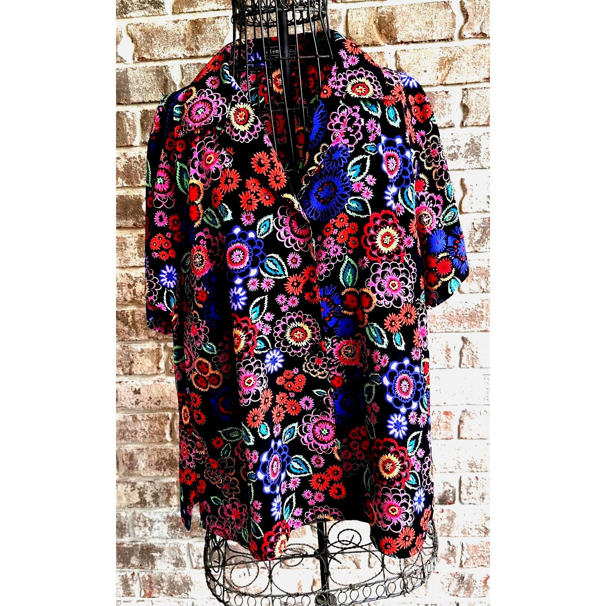 Vintage VTG Elementz Blouse Woman 1X Black Floral Shirt Button Short Size XL / US 12-14 / IT 48-50 - 3 Thumbnail