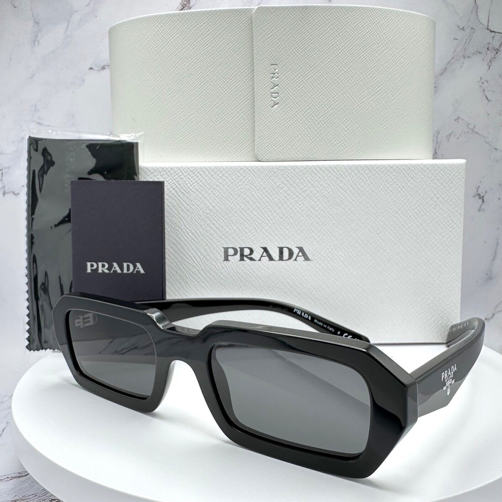 New PRADA Sunglasses Black Symbole PRADA MILANO Logo Square
