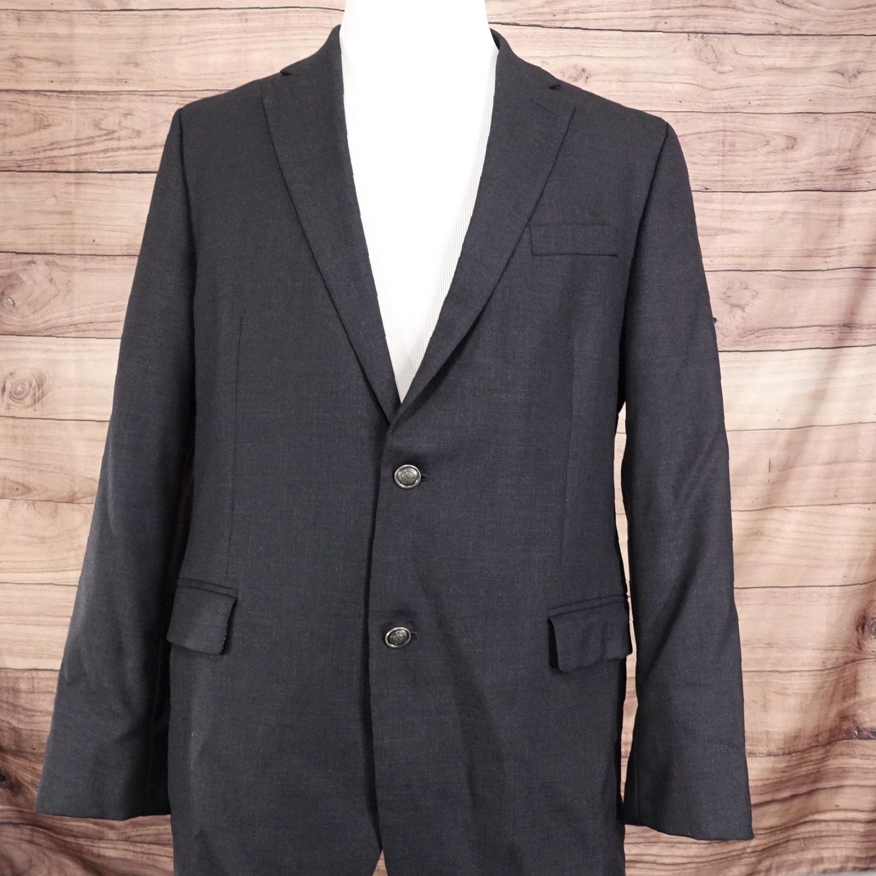 Stafford Stafford Blazer Mens 46R Slim Fit Charcoal Wool 2 Button Notch Lapel 2 Piece Coat Formal Business Size 46R - 3 Thumbnail