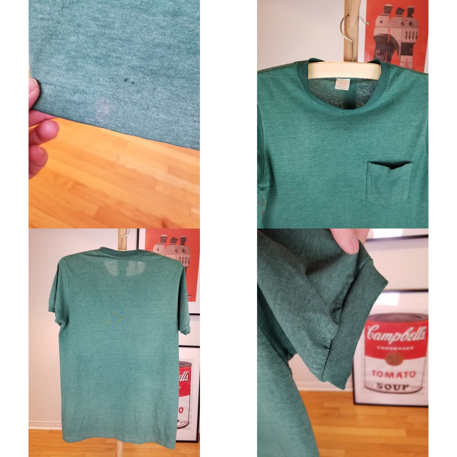 Vintage VINTAGE STANFIELD GREEN ONE POCKET T-SHIRT SZ LARGE SHIRT Men XS? Size US L / EU 52-54 / 3 - 9 Thumbnail