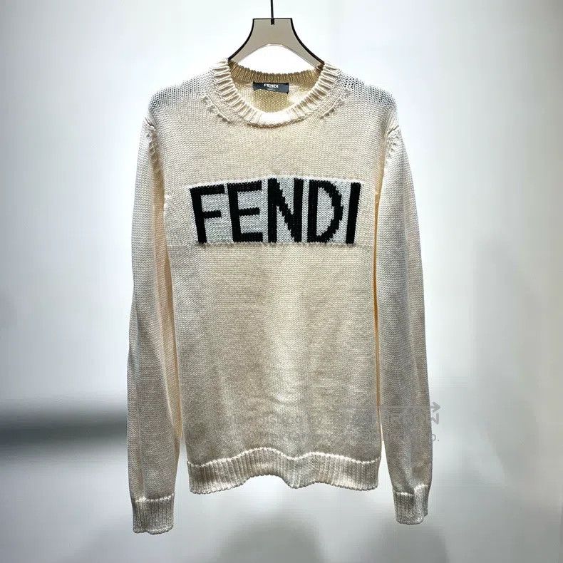 Fendi Fendi Pattern Logo Letter Embroidered Wool Long Sleeve Swe Size US L / EU 52-54 / 3 - 1 Thumbnail
