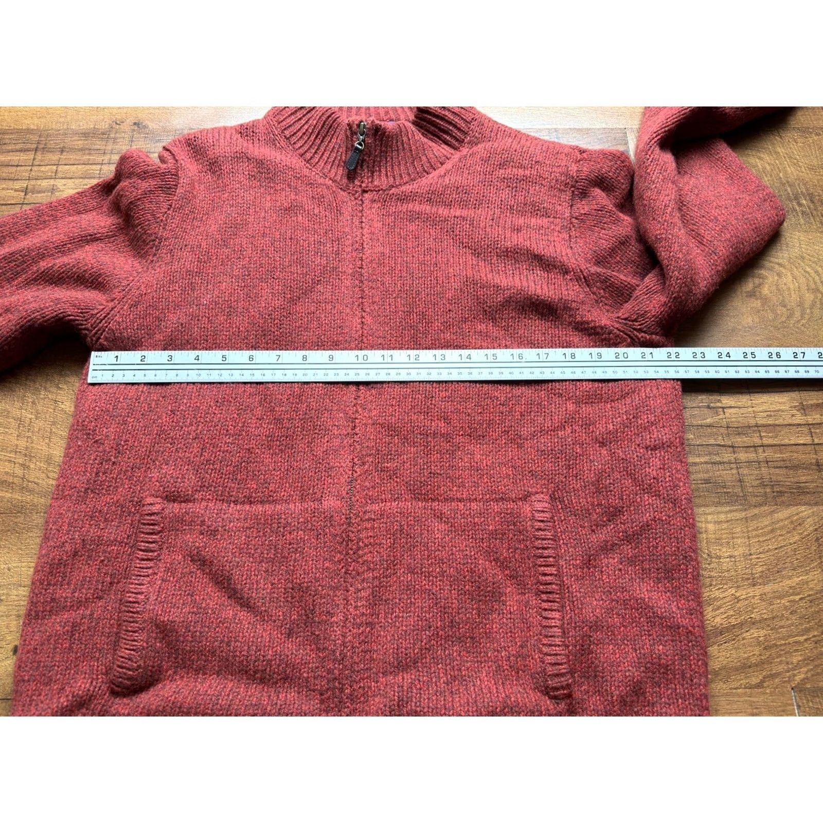 Vintage L.L. Bean Sweater Mens Large Wool Red Full Zip Mock Neck Lined Classic Ragg Knit | Zip Pockets | Regular Fit, Casual Mens Christmas 90s? Size US L / EU 52-54 / 3 - 6 Thumbnail