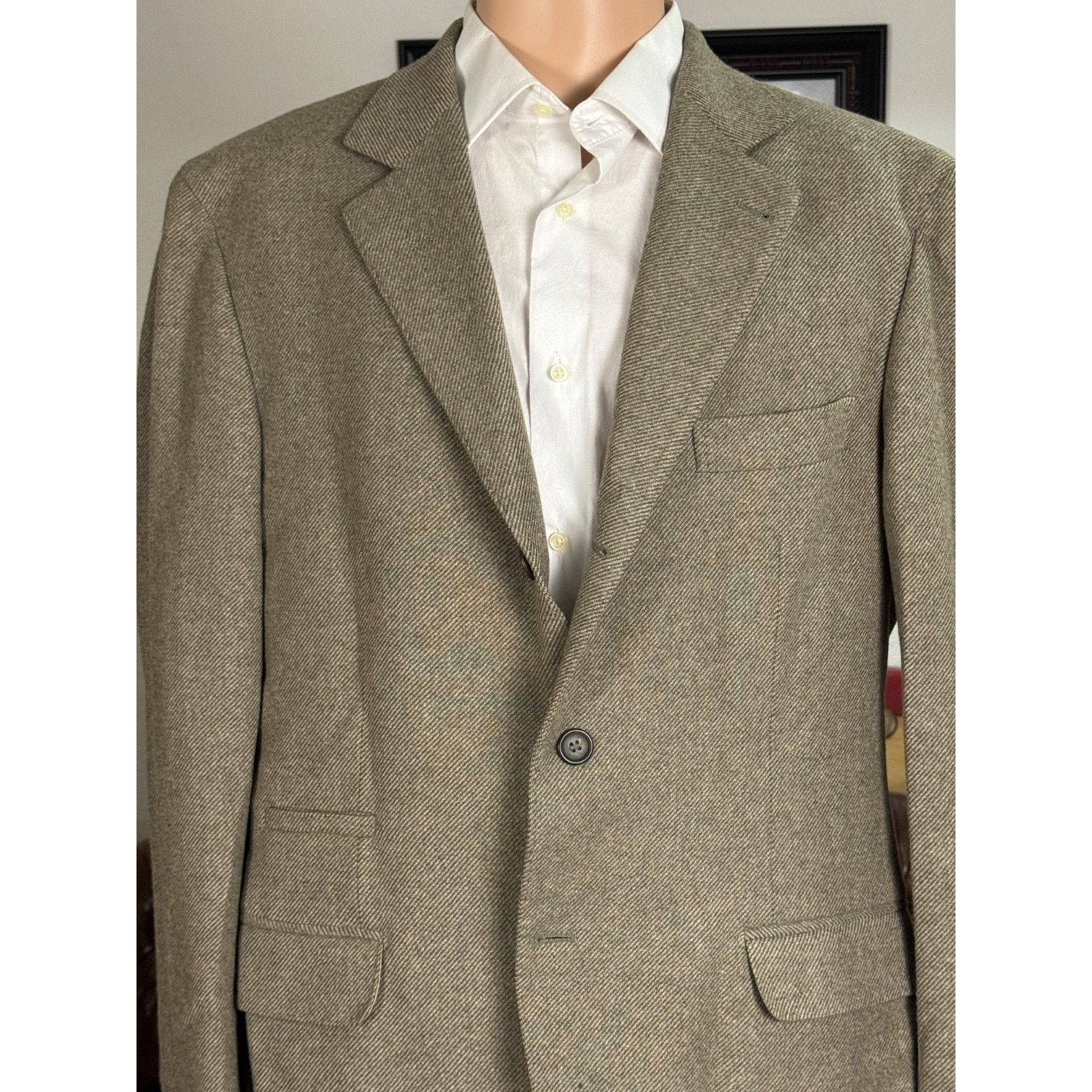 Brunello Cucinelli Brunello Cucinelli Olive Taupe Cashmere Flannel Blazer 44R Size 44R - 1 Thumbnail