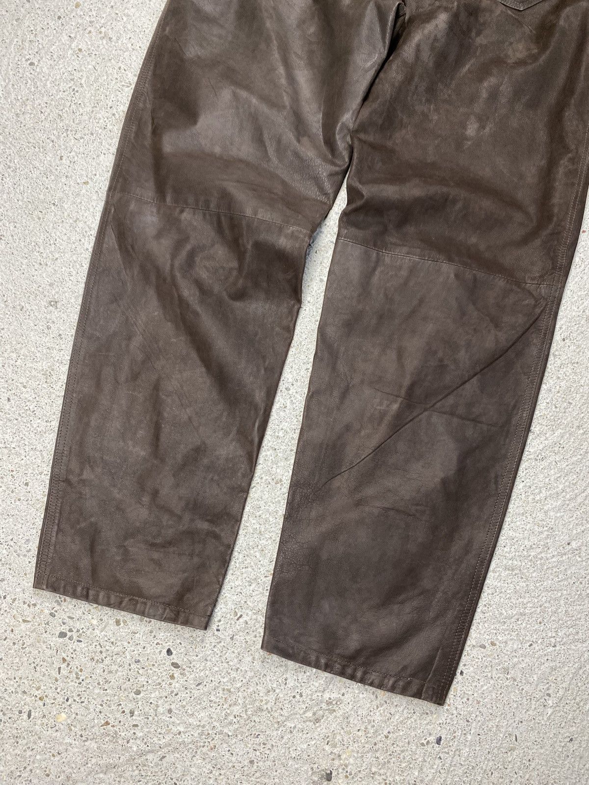 Vintage Vintage brown leather pants japan style baggy Size US 38 / EU 54 - 7 Thumbnail
