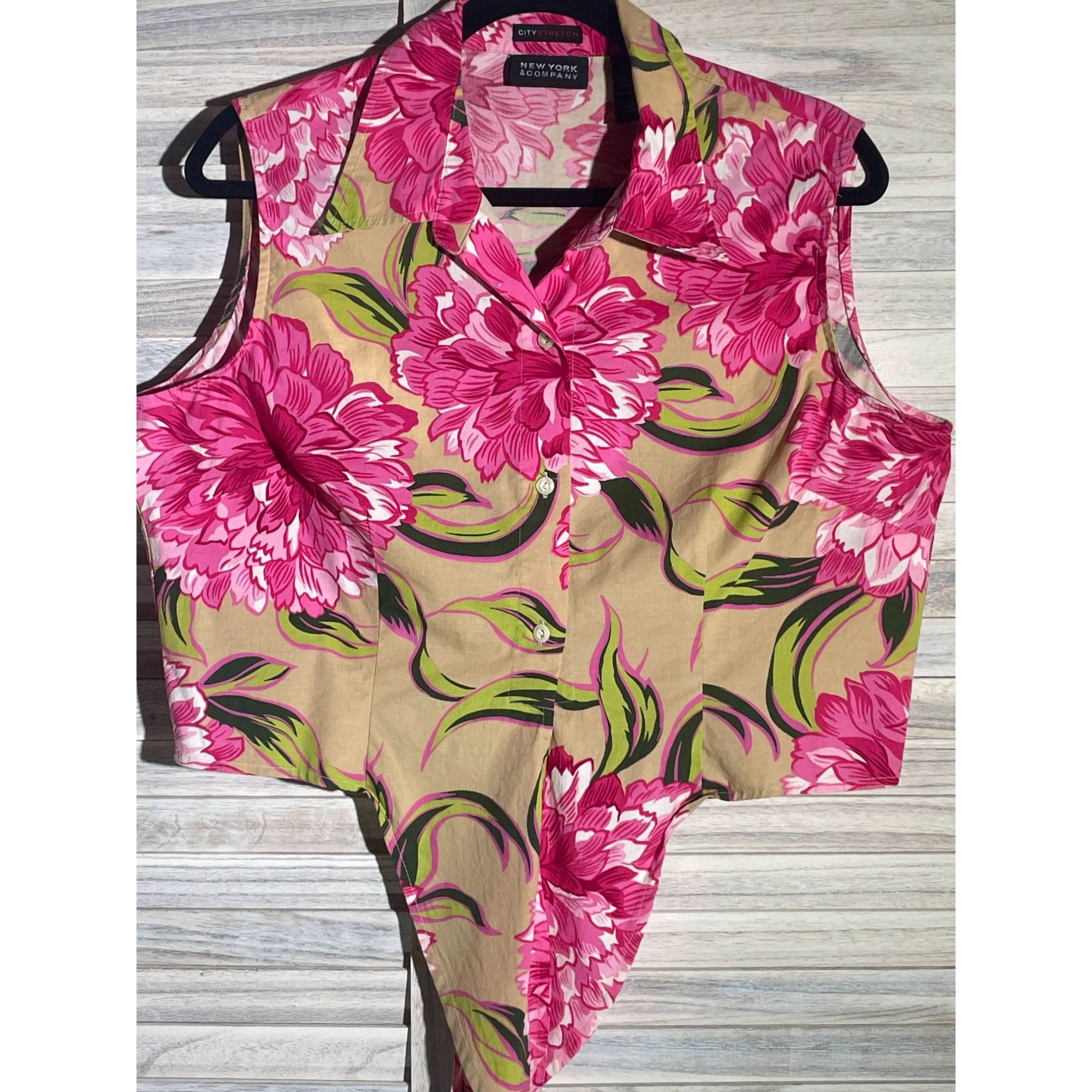 Other NY&Co Lg Tropical Tie Front Top Size L / US 10 / IT 46 - 11 Thumbnail