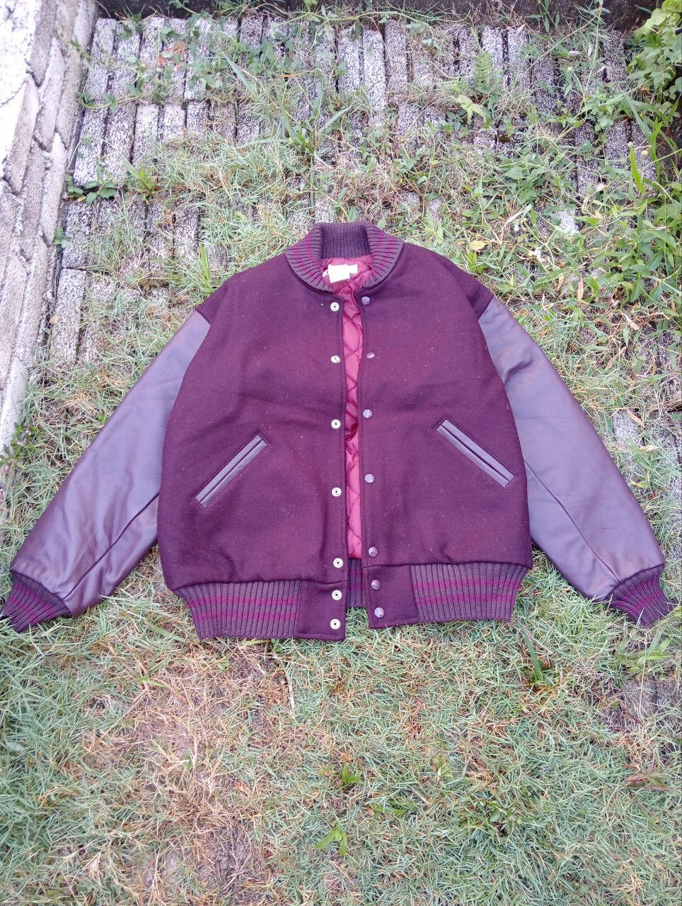 image of Leather Jacket x Tm Sporting Goods Stealvintage Tm Athletics Varsity Jacket in Maroon (Size Medium)