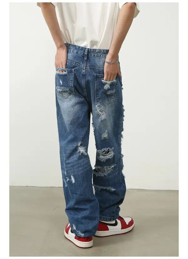 Japanese Brand American street hip-hop loose straight-leg ripped jeans Size US 32 / EU 48 - 4 Thumbnail