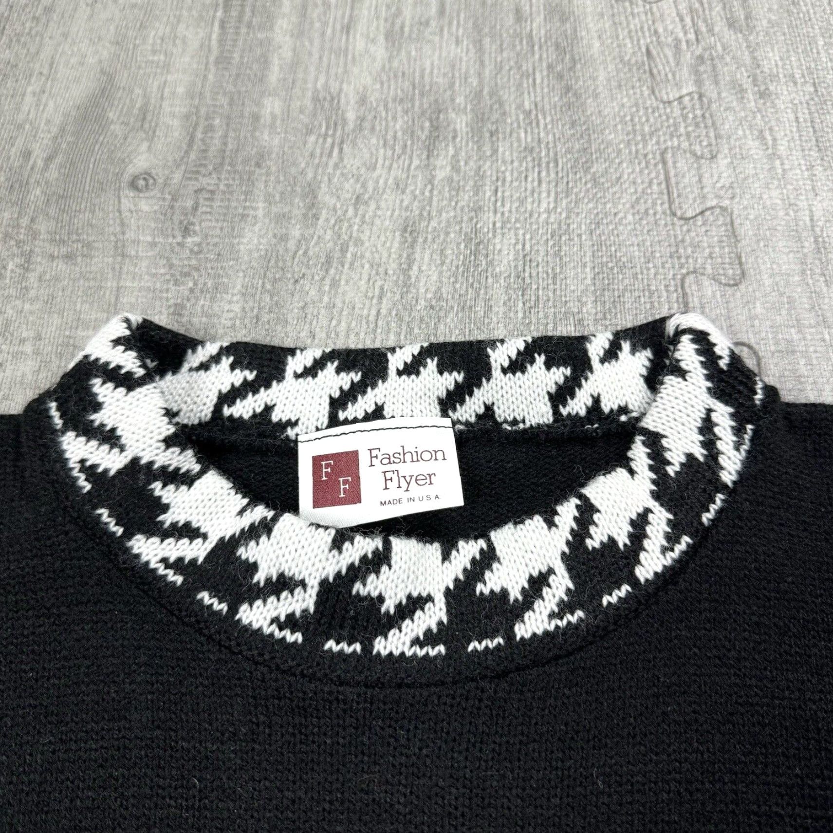 Vintage Vintage 90s FASHION FLYER Womens Houndstooth Knit Sweater Pullover L Black White Geometric Winter Size L / US 10 / IT 46 - 2 Thumbnail