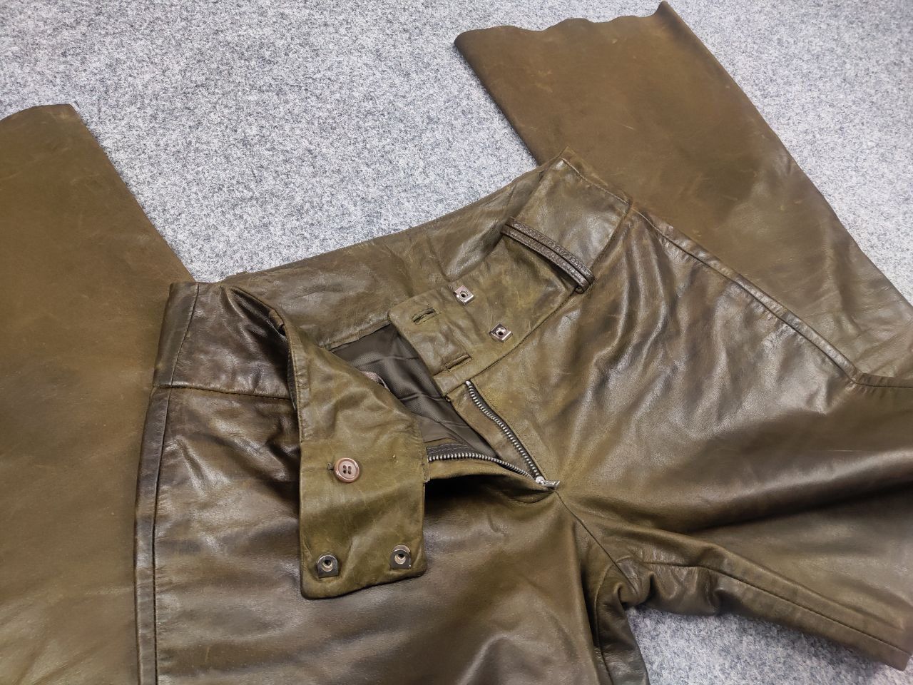 If Six Was Nine Leonardo Vintage Dark Green Faded Leather Flared Pants Y2K Size 36" / US 14 / IT 50 - 14 Thumbnail