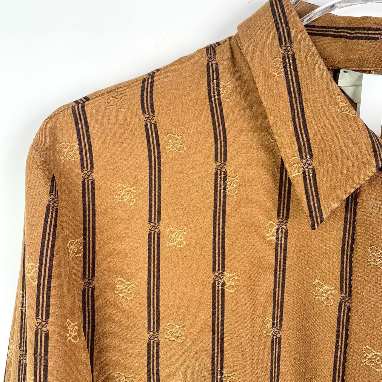 Fendi Fendi Textured Collar Brown Striped Silk Long-Sleeve Shirt Size M / US 6-8 / IT 42-44 - 3 Thumbnail