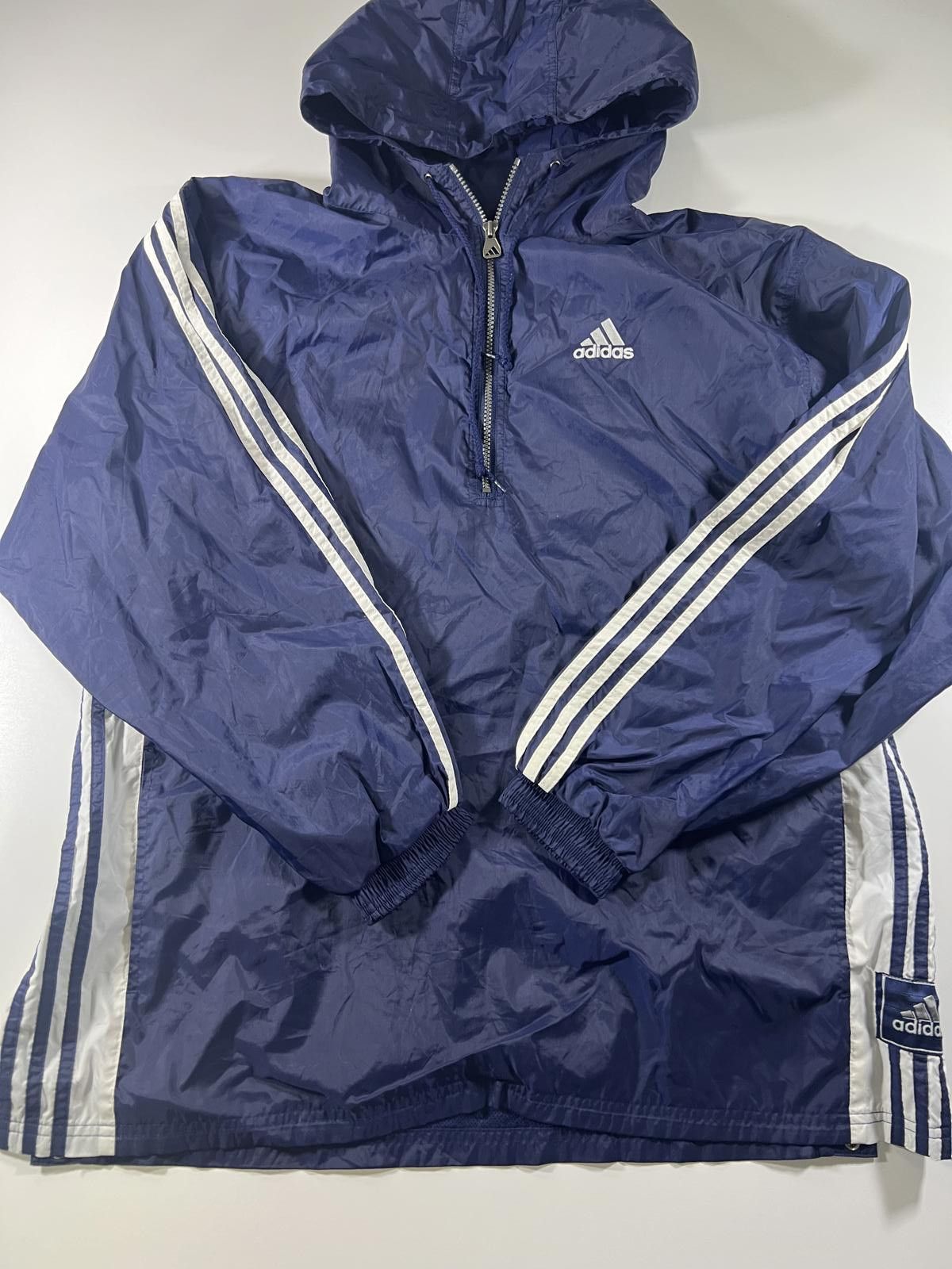 Adidas Adidas Navy Blue Windbreaker Jacket with Hood Stripes L Size US L / EU 52-54 / 3 - 1 Thumbnail