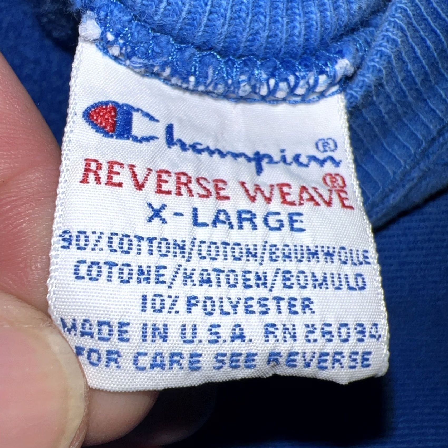 Champion VINTAGE Ferrari x Champion Collab Mashup Sweatshirt Adult XL Blue Crew Neck Long Sleeve Knit Cotton Embroidered Graphic Print Logo Regular Fit Size US XL / EU 56 / 4 - 7 Thumbnail