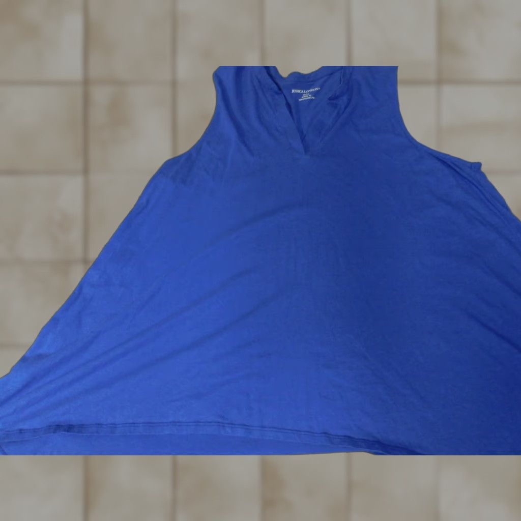 Vintage Jessica London Blouse Womens 22 Blue Floral Round Neck Sleeveless Pullover Cotton Stretch Regular Womens Size 3XL / US 20-22 - 1 Thumbnail
