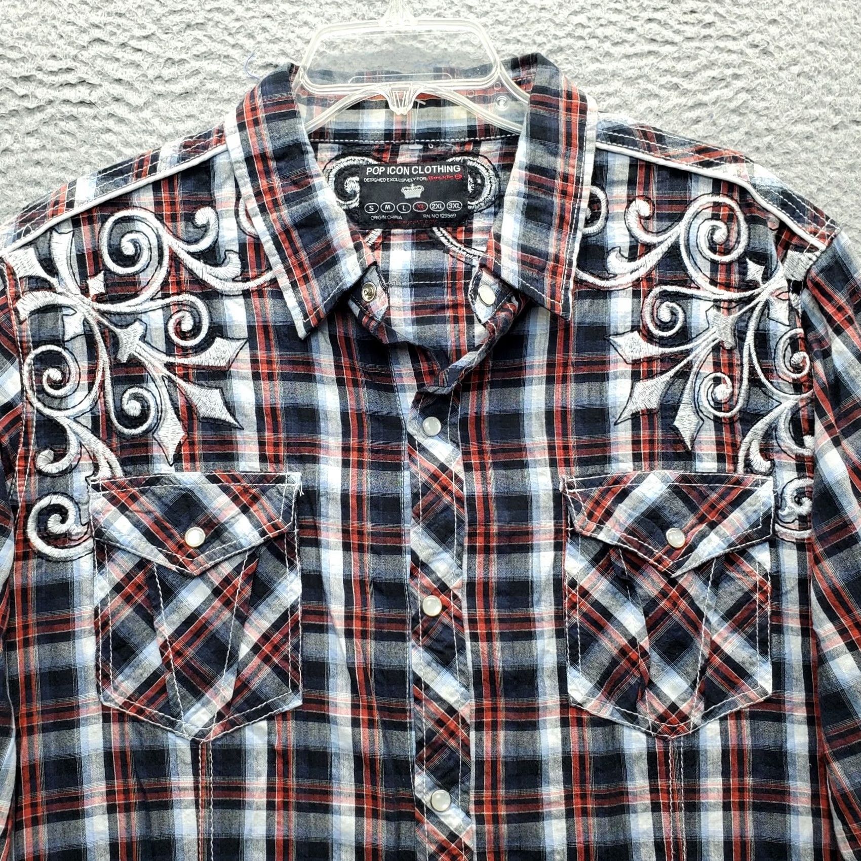 Vintage Pop Icon Western Rodeo Shirt Mens XL Multi Plaid Embroidered Pearl Snap Long Sleeve Size US XL / EU 56 / 4 - 7 Thumbnail