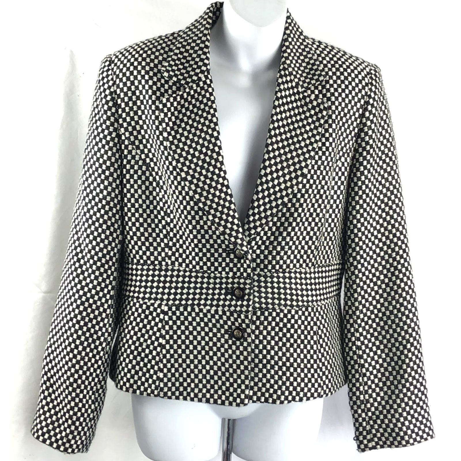 Vintage VINTAGE Blazer Shirt 10 Blk/Wht Check 3-Button Lined 90s Clueless academia Cher Retro Y2K Womens Size L / US 10 / IT 46 - 5 Thumbnail