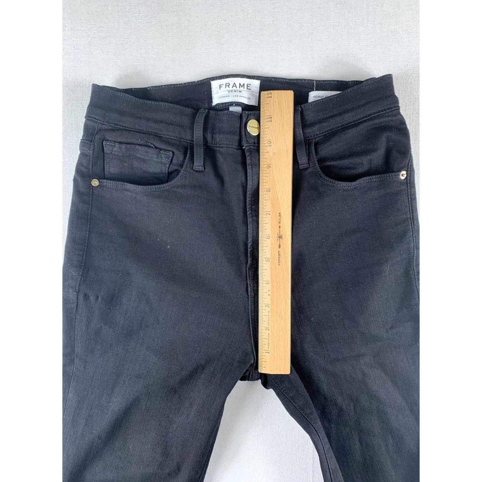 Frame FRAME Jeans Womens 26 Black DENIM SIZE ALI HIGH RISE CIGARETTE FLAT LAY 26X25 Size 26" / US 2 / IT 38 - 4 Thumbnail