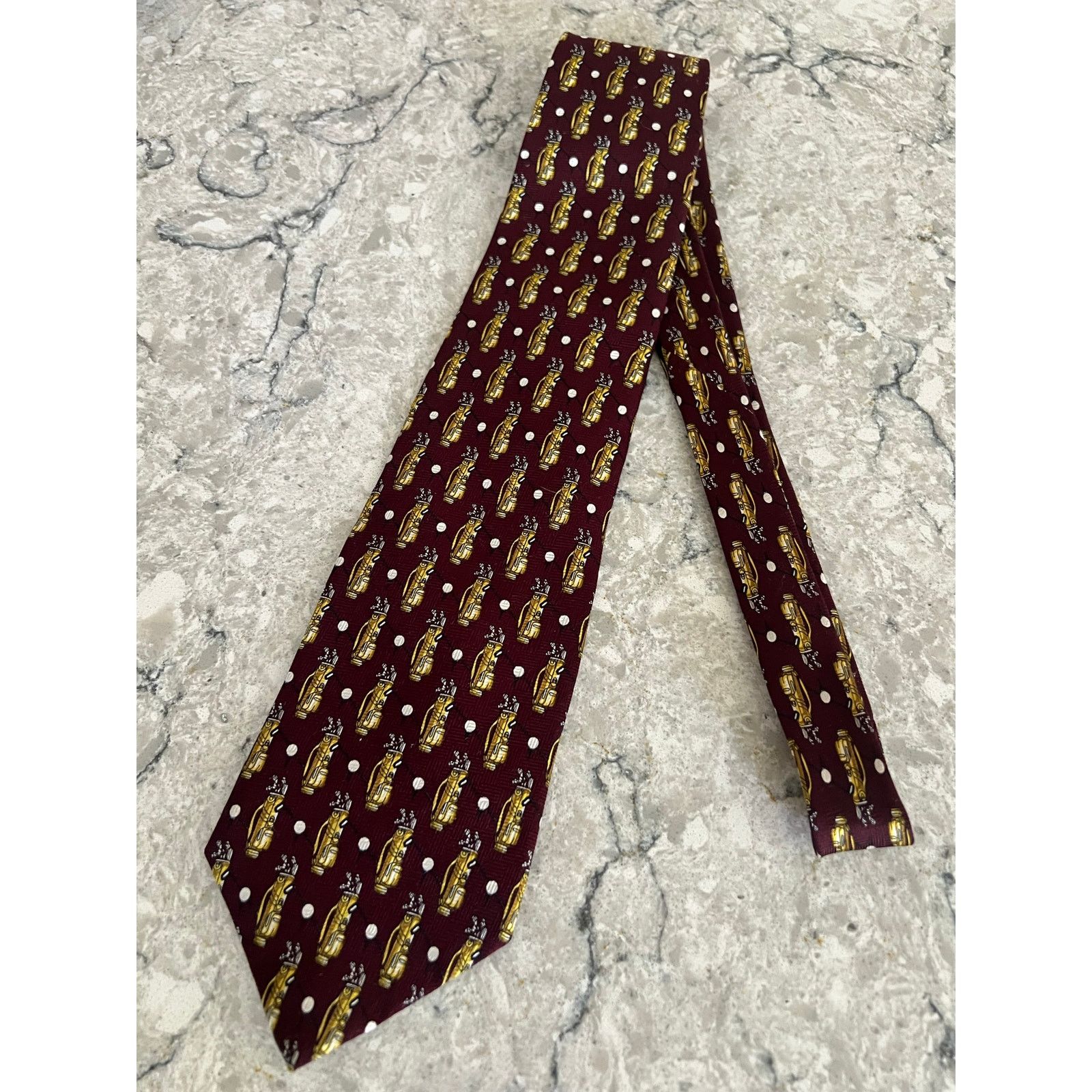 Vintage Vintage Golf Themed 100% Silk Neck Tie Red Gold Golf Bag Size ONE SIZE - 6 Thumbnail