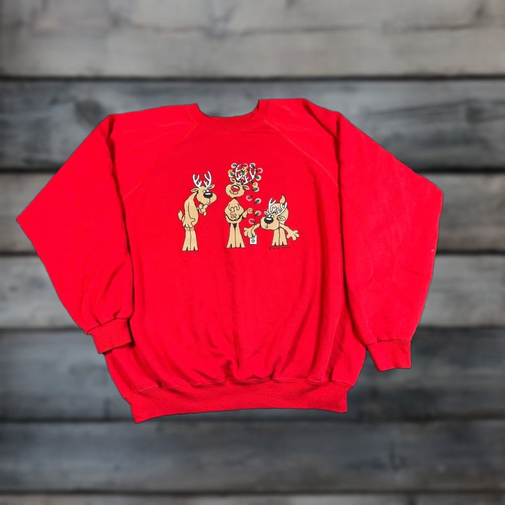 Hanes VINTAGE Hanes Sweatshirt 80s Christmas Red Raglan XL Adult Womens Size XL / US 12-14 / IT 48-50 - 1 Thumbnail