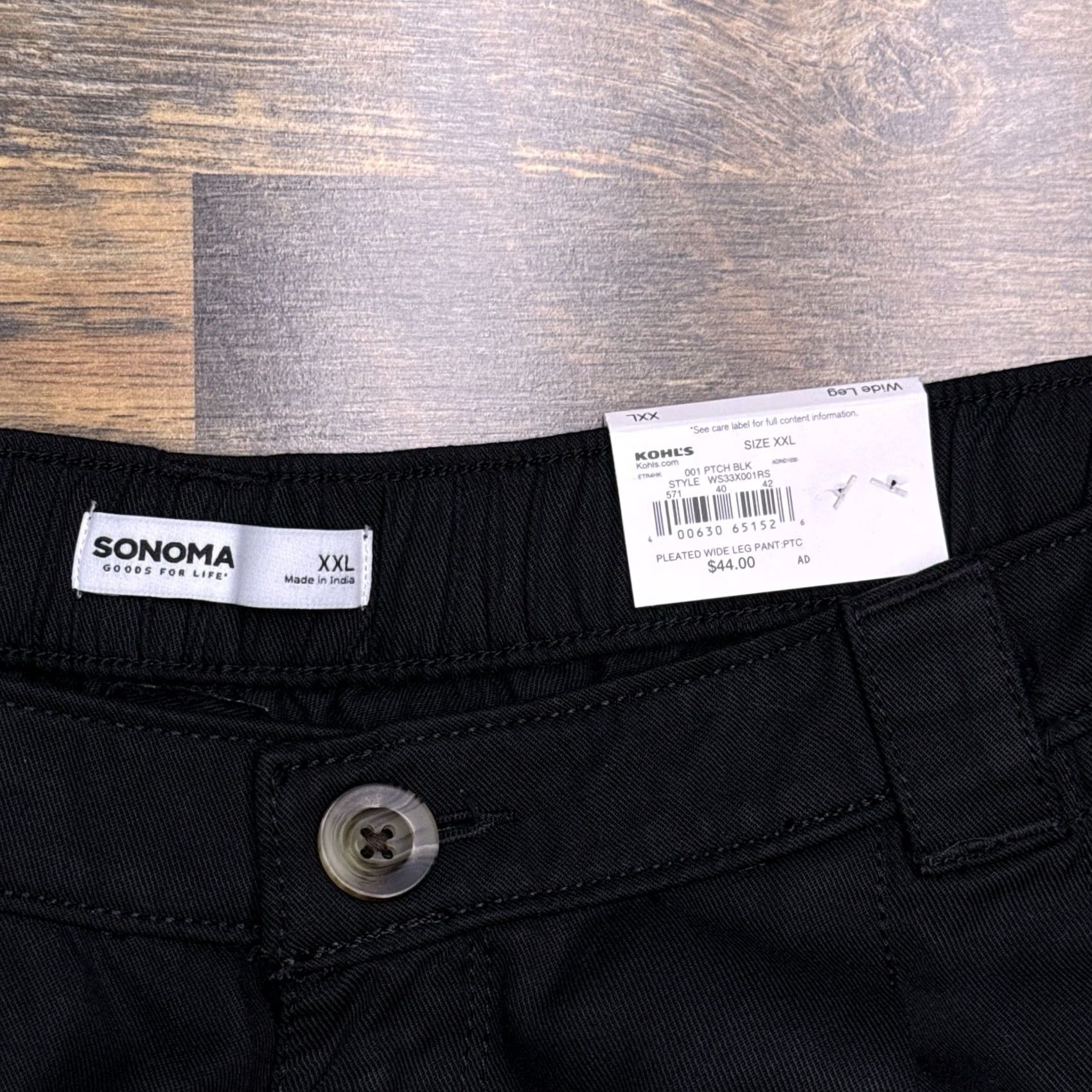 Vintage Sonoma Pleated Wide-Leg Pants Womens 2XL Black High Rise Casual Travel Wide-Leg Chino Cotton Lyocell Machine Washable Bohemian Seasonal Vintage No Size 40" / US 18 - 6 Thumbnail