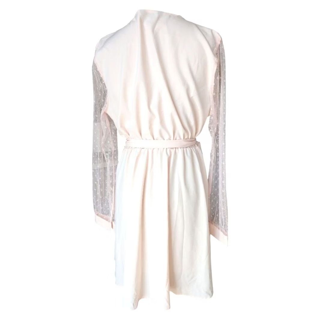 Pinko Pale Pastel Pink Wrap Dress Sheer Polka Dot Long Sleeve Women's Size Large EUC Size L / US 10 / IT 46 - 3 Thumbnail
