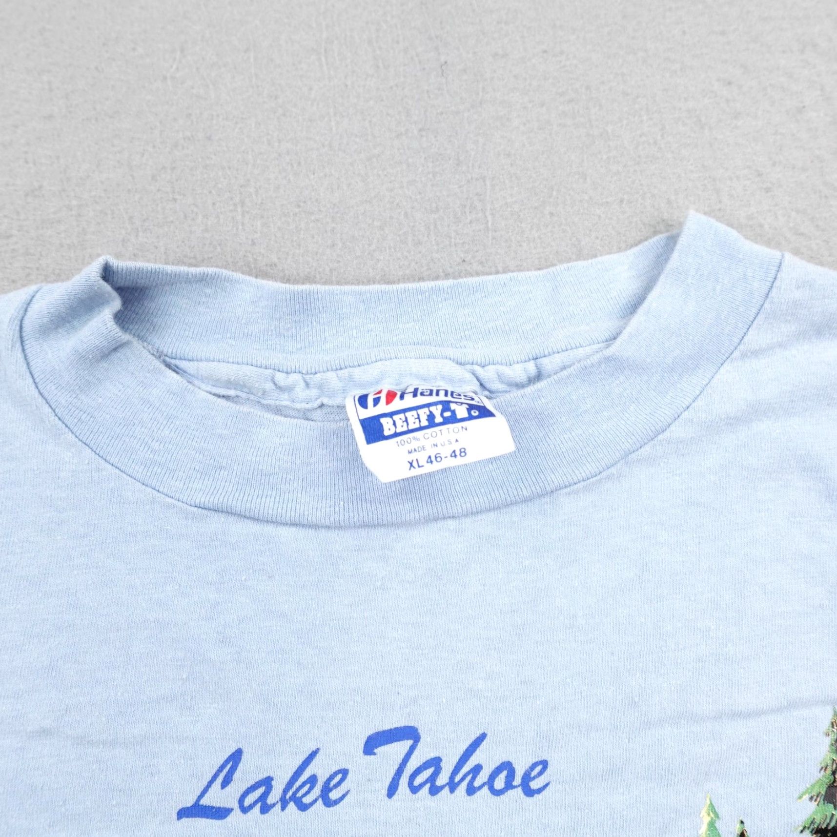 Hanes VINTAGE Lake Tahoe Nevada Shirt Mens XL Blue Single Stitch Made In USA 80s 90s Size US XL / EU 56 / 4 - 3 Thumbnail
