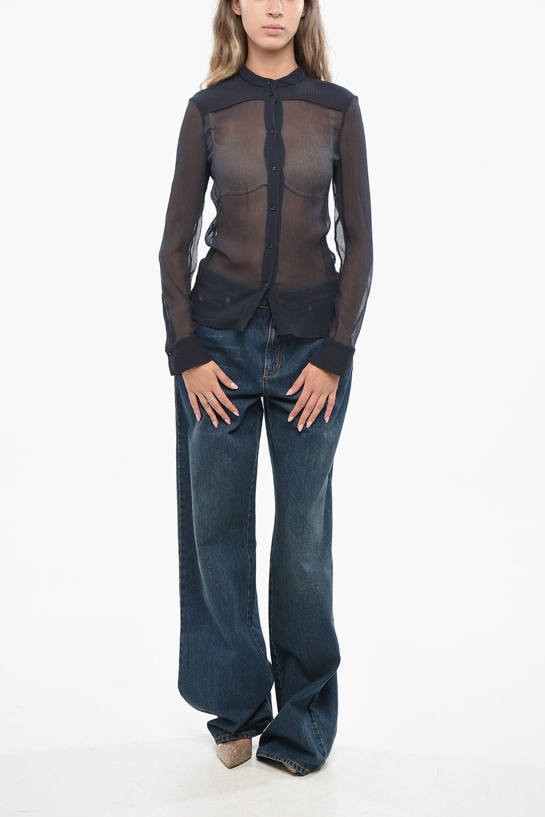 Chloe og1mm1125 Sheer Silk Blouse in Blue Size S / US 4 / IT 40 - 4 Thumbnail