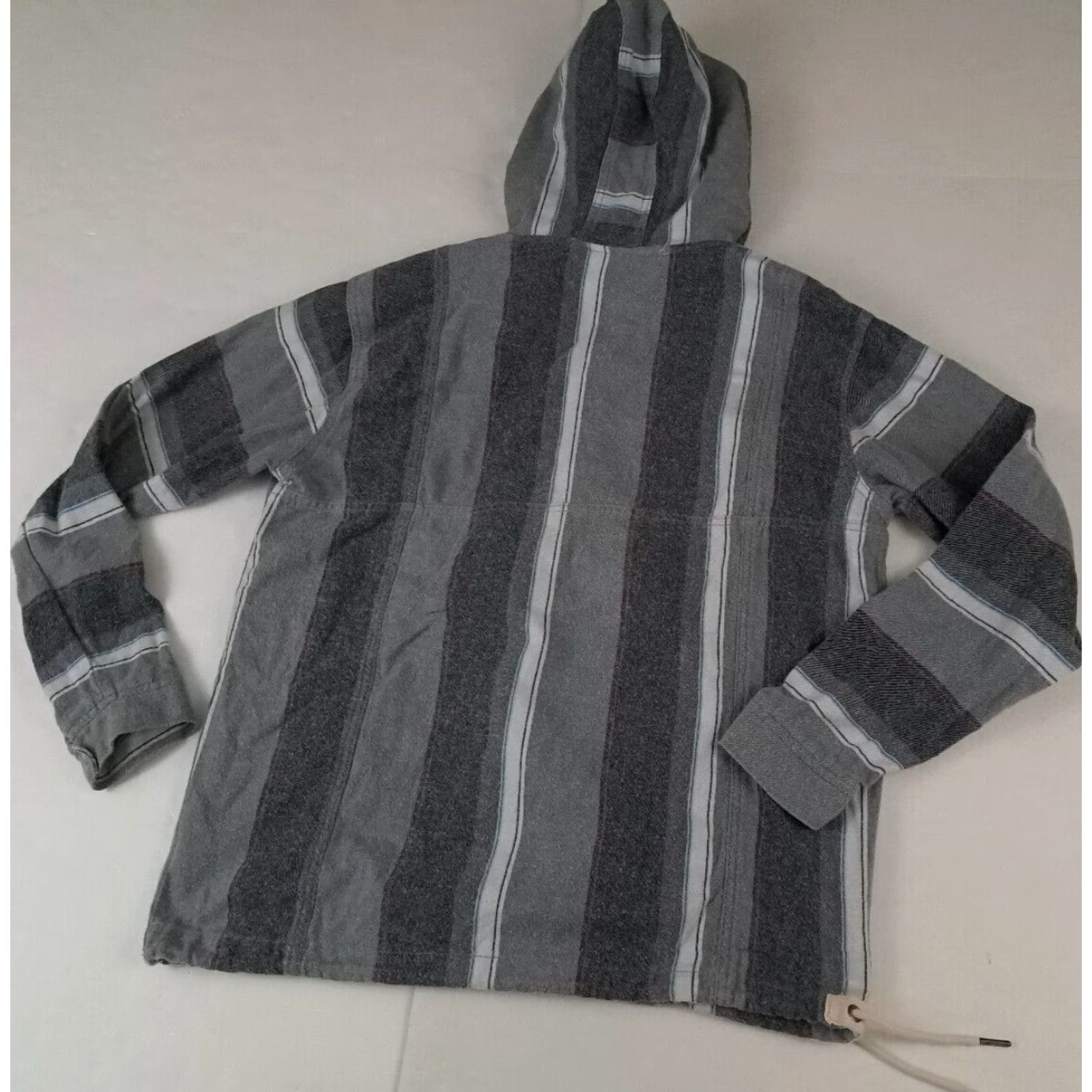 Vintage No Boundaries Woman Hooded Pullover Anorak Shirt 1/4 Button Striped Gray Cotton Blend M Size Womens Activewear Hoodie Size M / US 6-8 / IT 42-44 - 5 Thumbnail