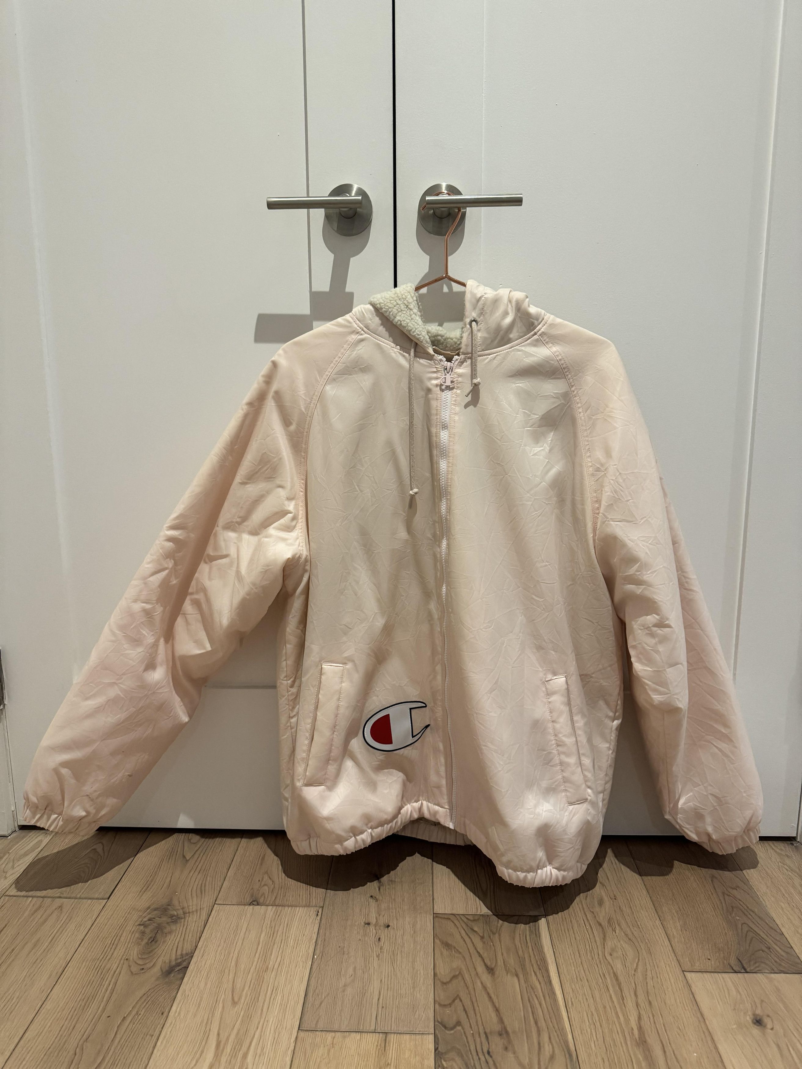 image of Champion Sherpa Lined Hooded Jacket Light Pink, Men's (Size Large)