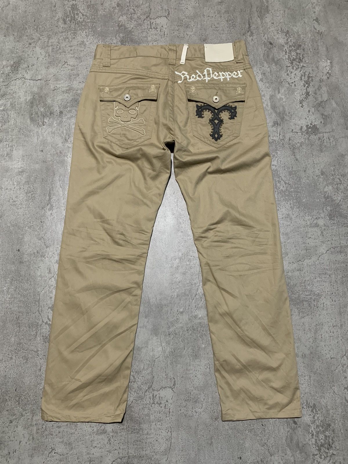 14th Addiction Y2k Red Pepper special edition stud cross skull pants Size US 34 / EU 50 - 1 Thumbnail