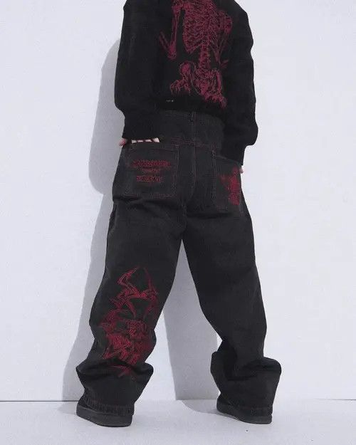 Japanese Brand American Retro Y2K jeans skeleton straight Trousers Wide Leg Size US 32 / EU 48 - 5 Thumbnail