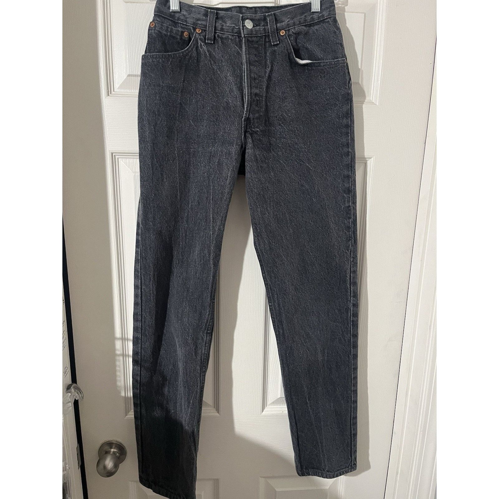 Vtg Levis Black Straight 501 26501-6157 90s Sz 11 Button Fly