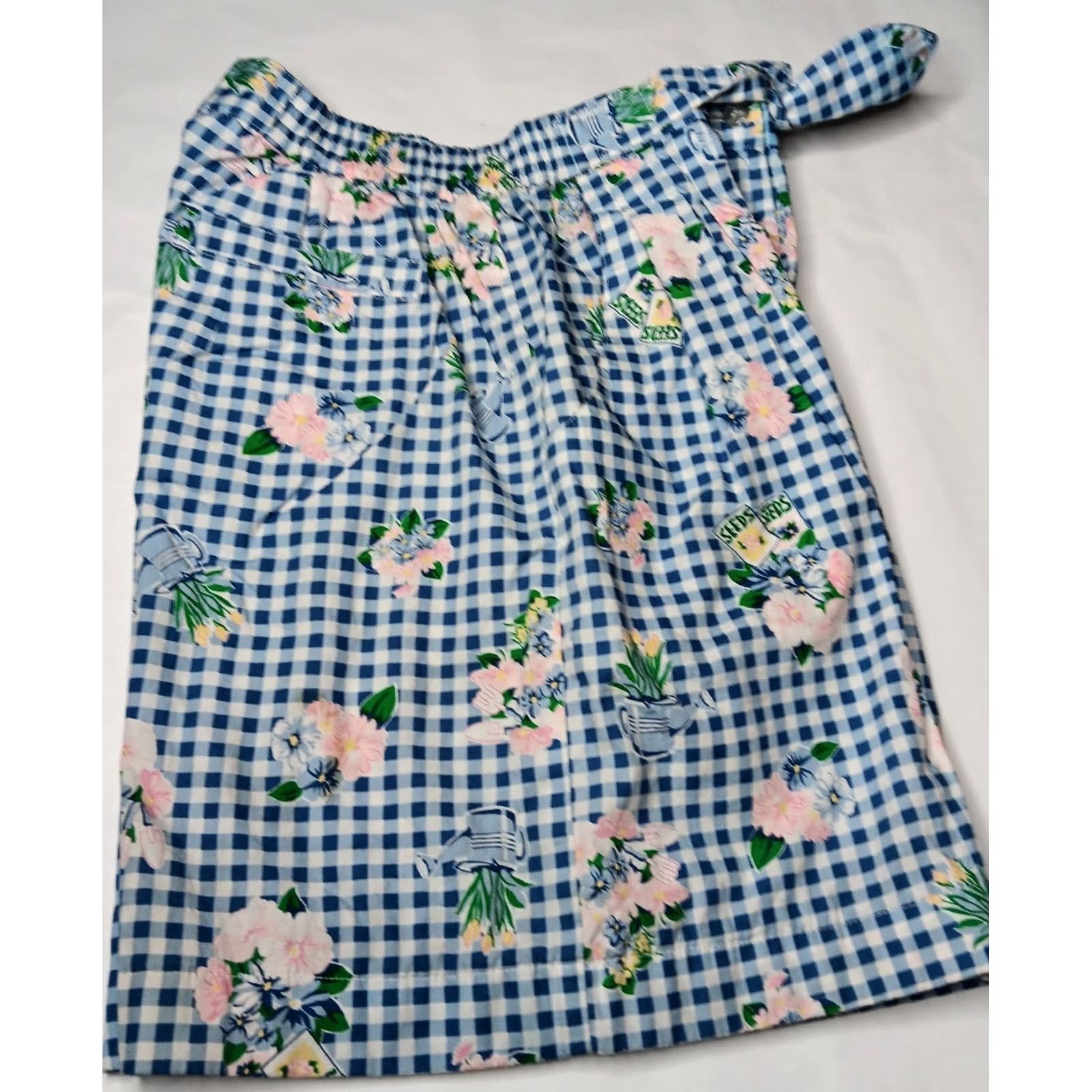 Vintage VINTAGE The Eagle's Eye Shorts Womens M Plaid Flower Garden Pleated Bow Blue 100% Cotton Spring Summer Fall Size 32" / US 10 / IT 46 - 5 Thumbnail