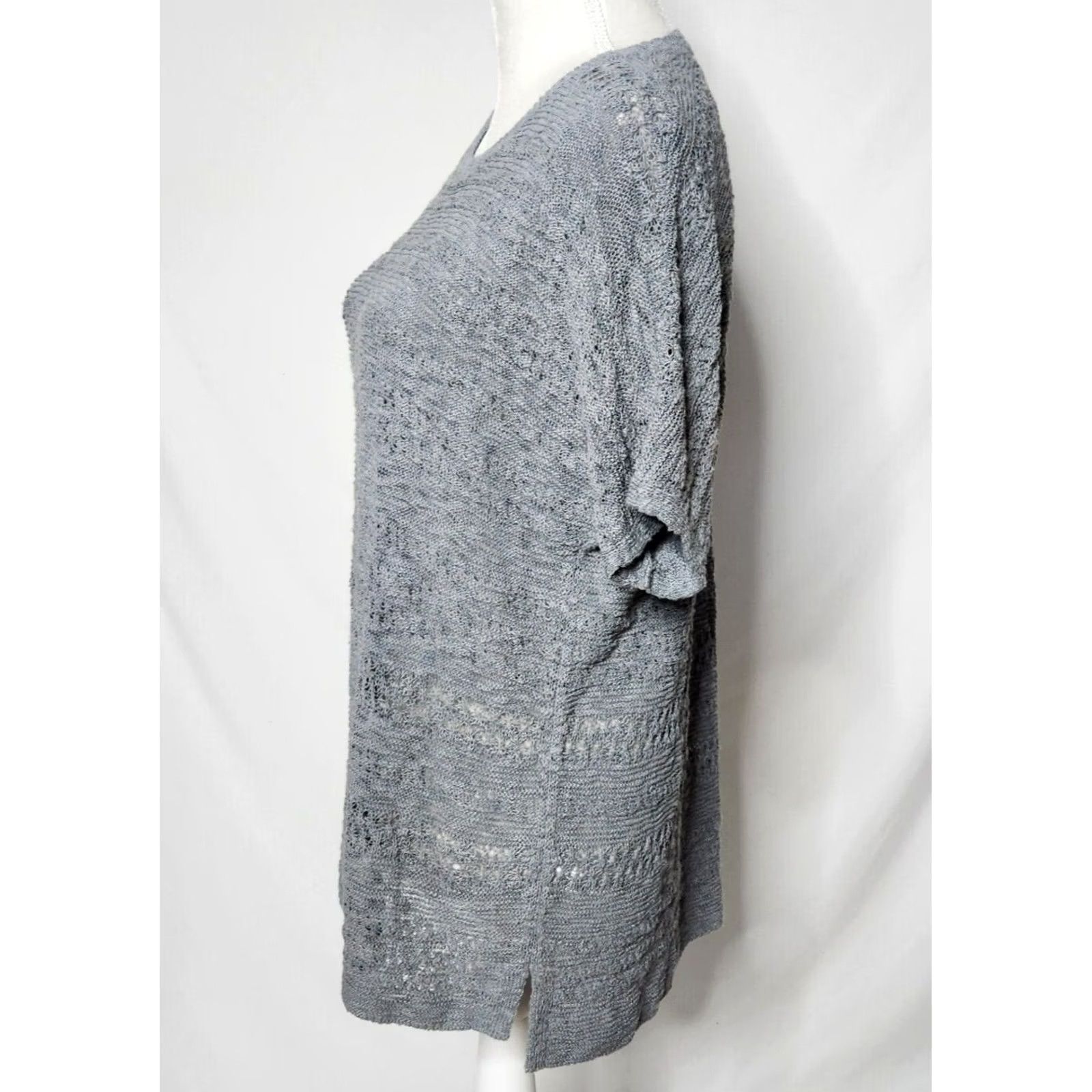 J. Jill J Jill Womens M Open-Knit Pullover Sweater Gray Cotton Blend Short Sleeve Size M / US 6-8 / IT 42-44 - 2 Thumbnail