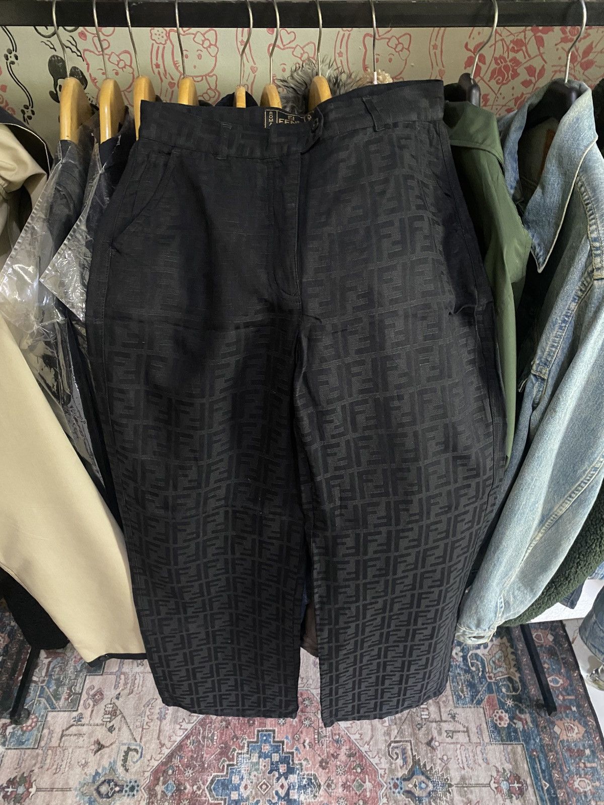 Fendi Vintage Fendi Black Zucca Monogram Linen Pants Size 30" / US 8 / IT 44 - 1 Thumbnail