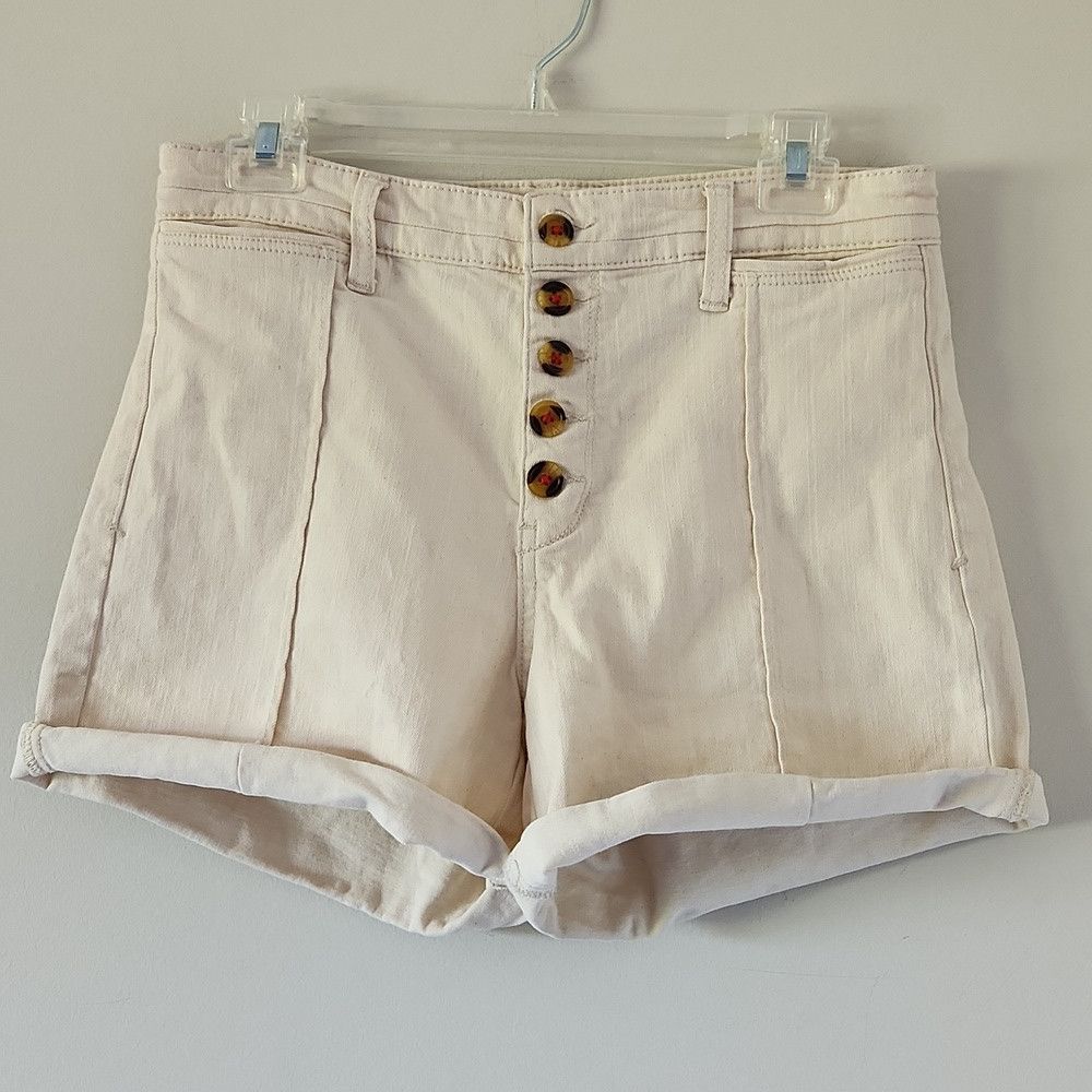Anthropologie ANTHRO | Pilcro High-Rise Slim Boyfriend Denim Shorts Cream Size 28" / US 6 / IT 42 - 5 Thumbnail