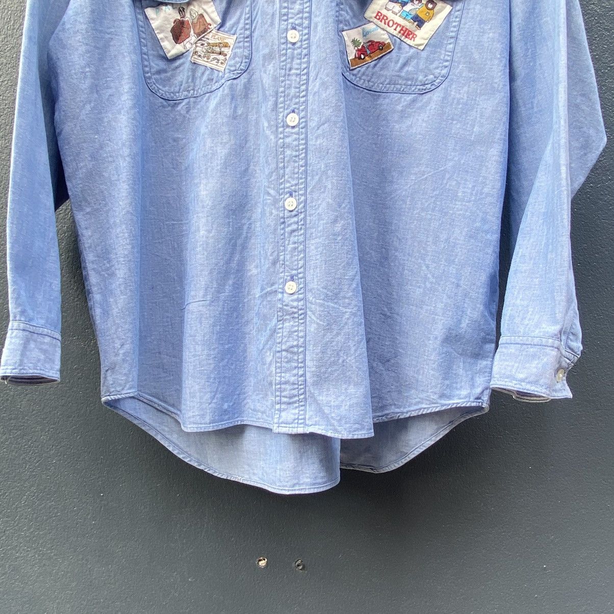 Japanese Brand × Vintage ENGLISH HERALDRY Vintage Patched Chambray Shirt. Size US M / EU 48-50 / 2 - 5 Thumbnail