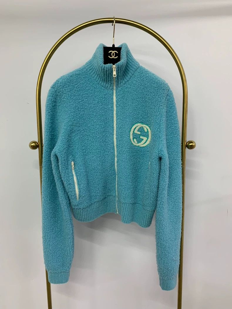 Gucci Gucci Blue Wool Zip-Up Logo Jacket - dmc Size US M / EU 48-50 / 2 - 1 Thumbnail
