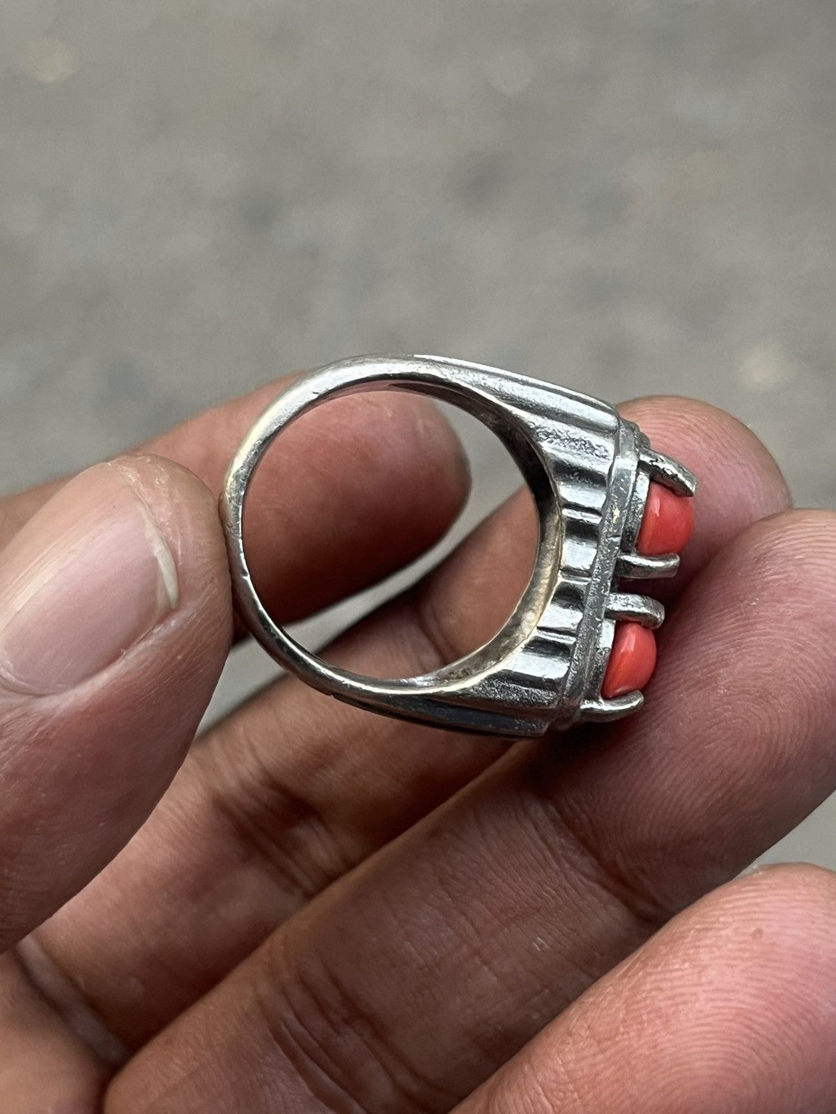 Japanese Brand Vintage Sterling Silver Double Red Stone Men's Signet Ring Size ONE SIZE - 10 Thumbnail