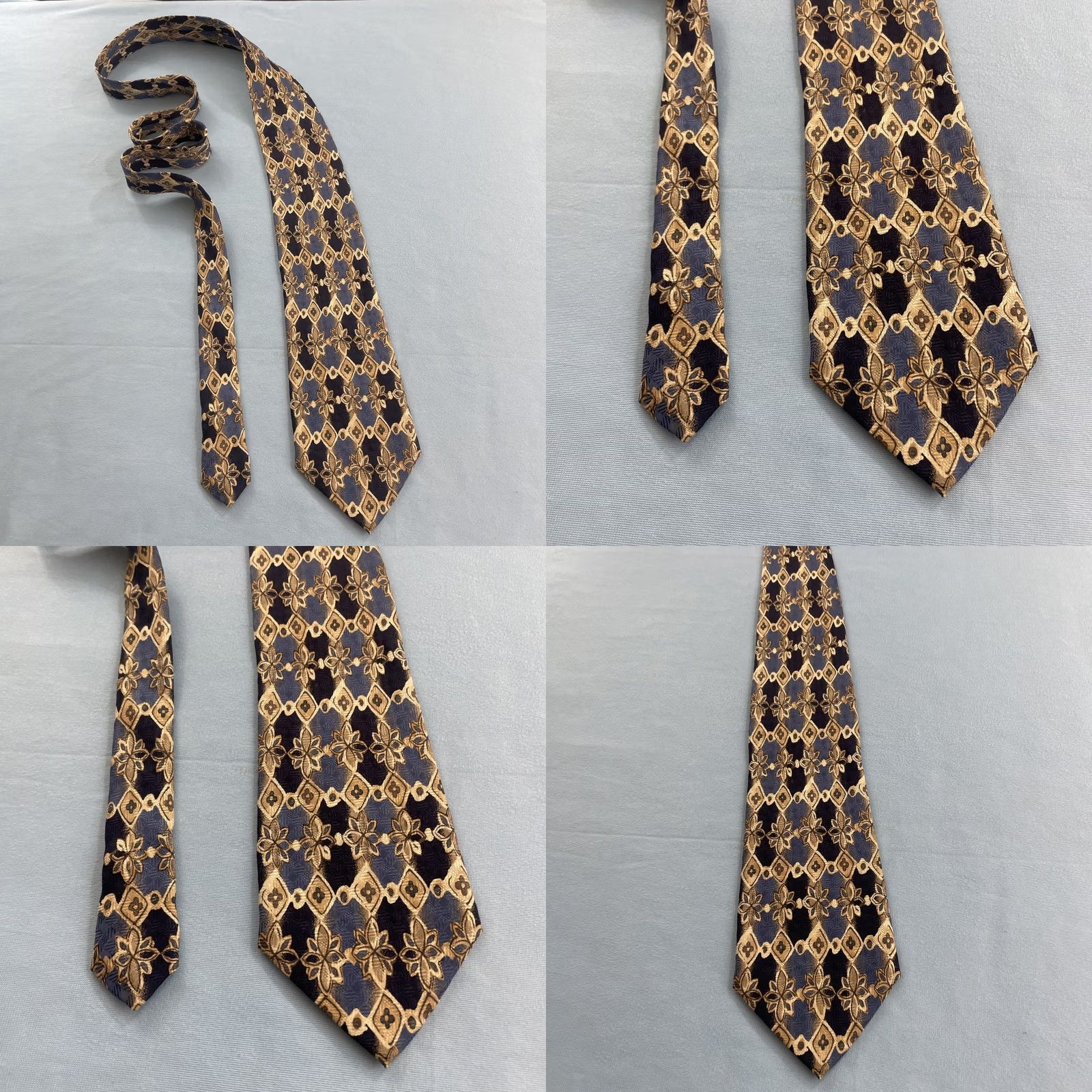 Vintage VINTAGE Handmade 100% Silk Neck Tie Italy Floral Western Blue Brown 4 Mens Tie Brown Blue Silk Size ONE SIZE - 8 Thumbnail