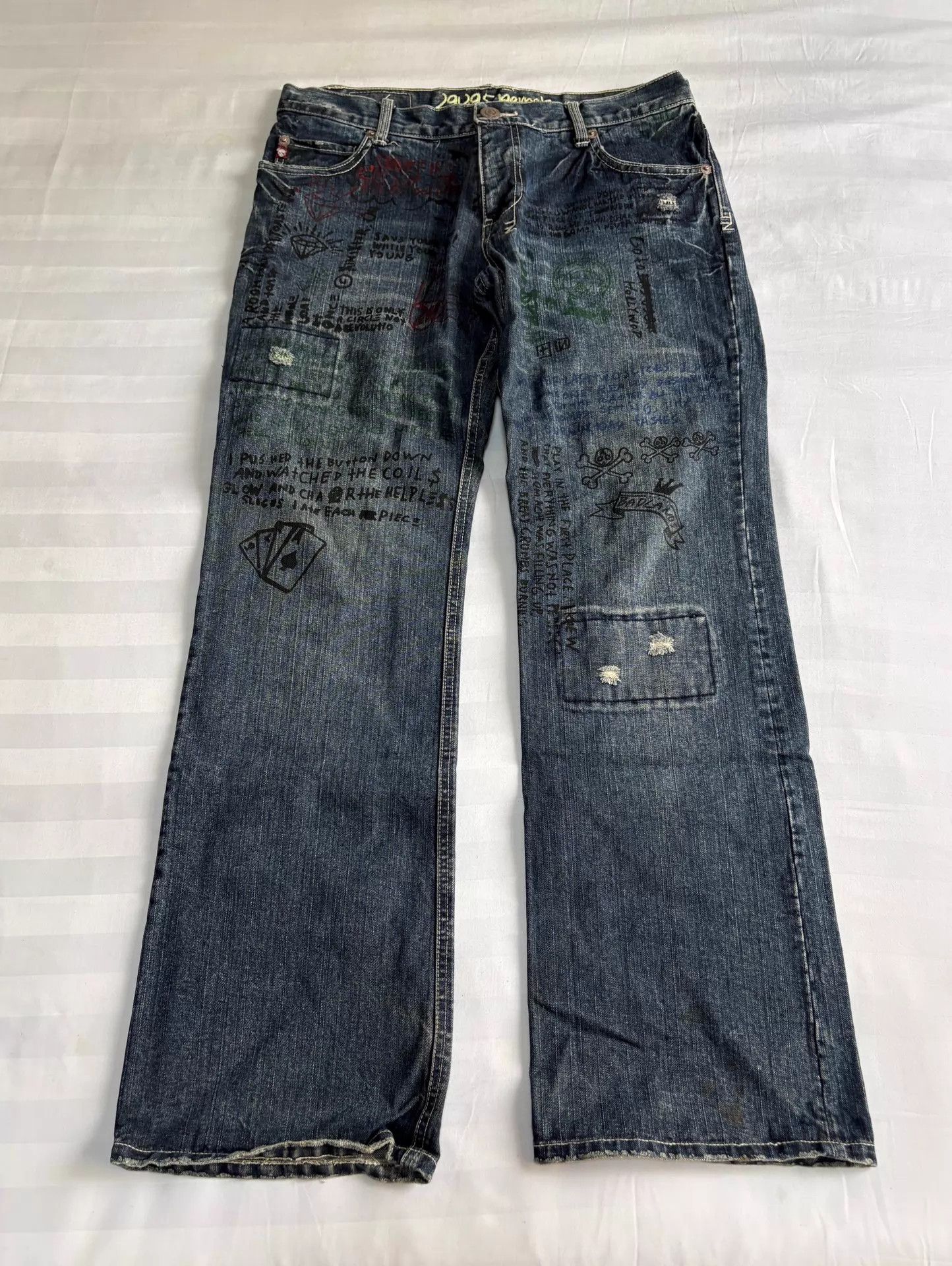 Y's Vintage JPN Denim Jeans Front/Back Graffiti Letter Print Size US 34 / EU 50 - 1 Thumbnail