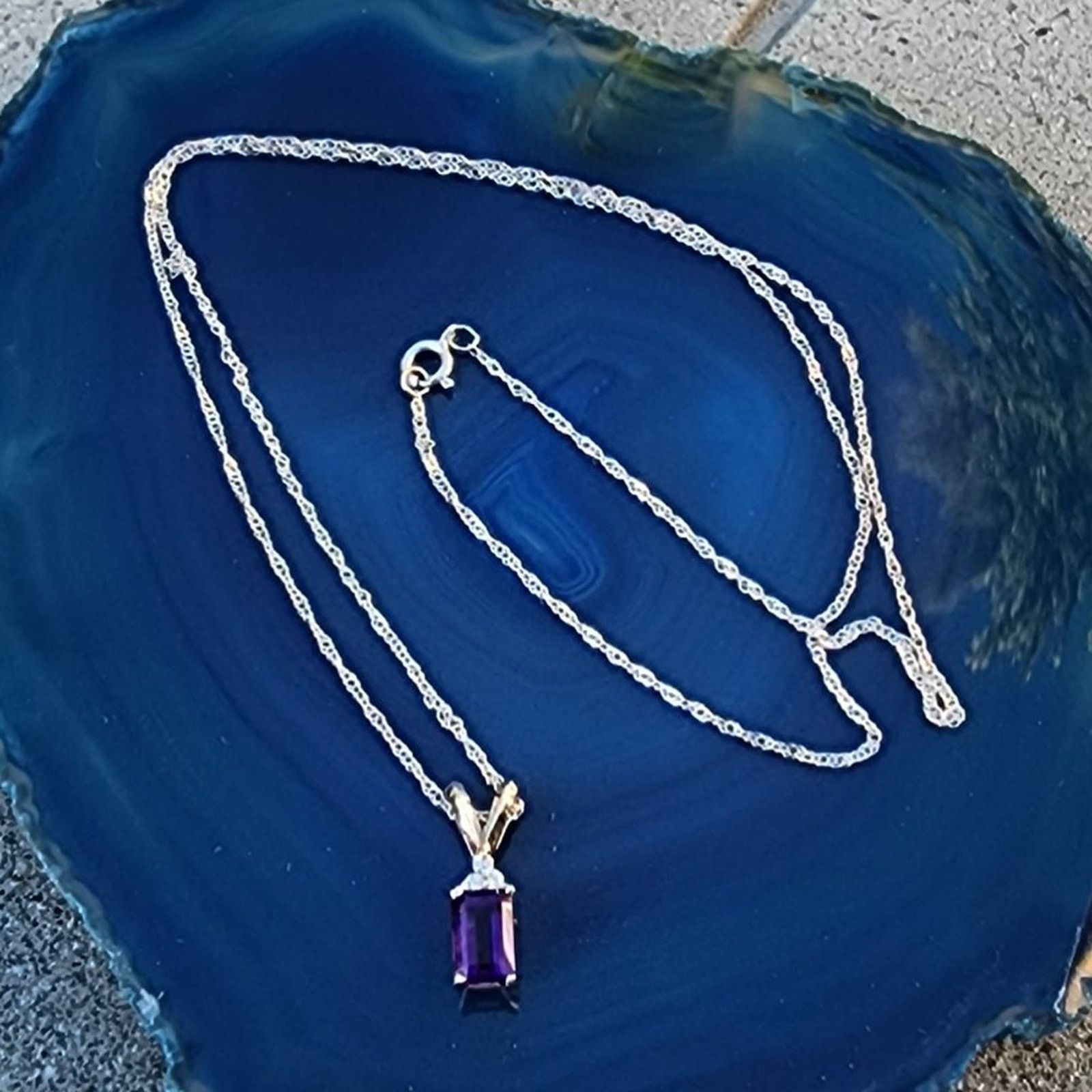 Designer Stamped 14K White Gold Diamond Amethyst Pendant Necklace Size ONE SIZE - 2 Thumbnail